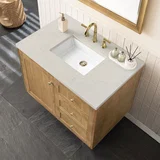 Laurent 36" Single Vanity, Light Natural Oak, w/ 3 CM Siberian Silestone Top