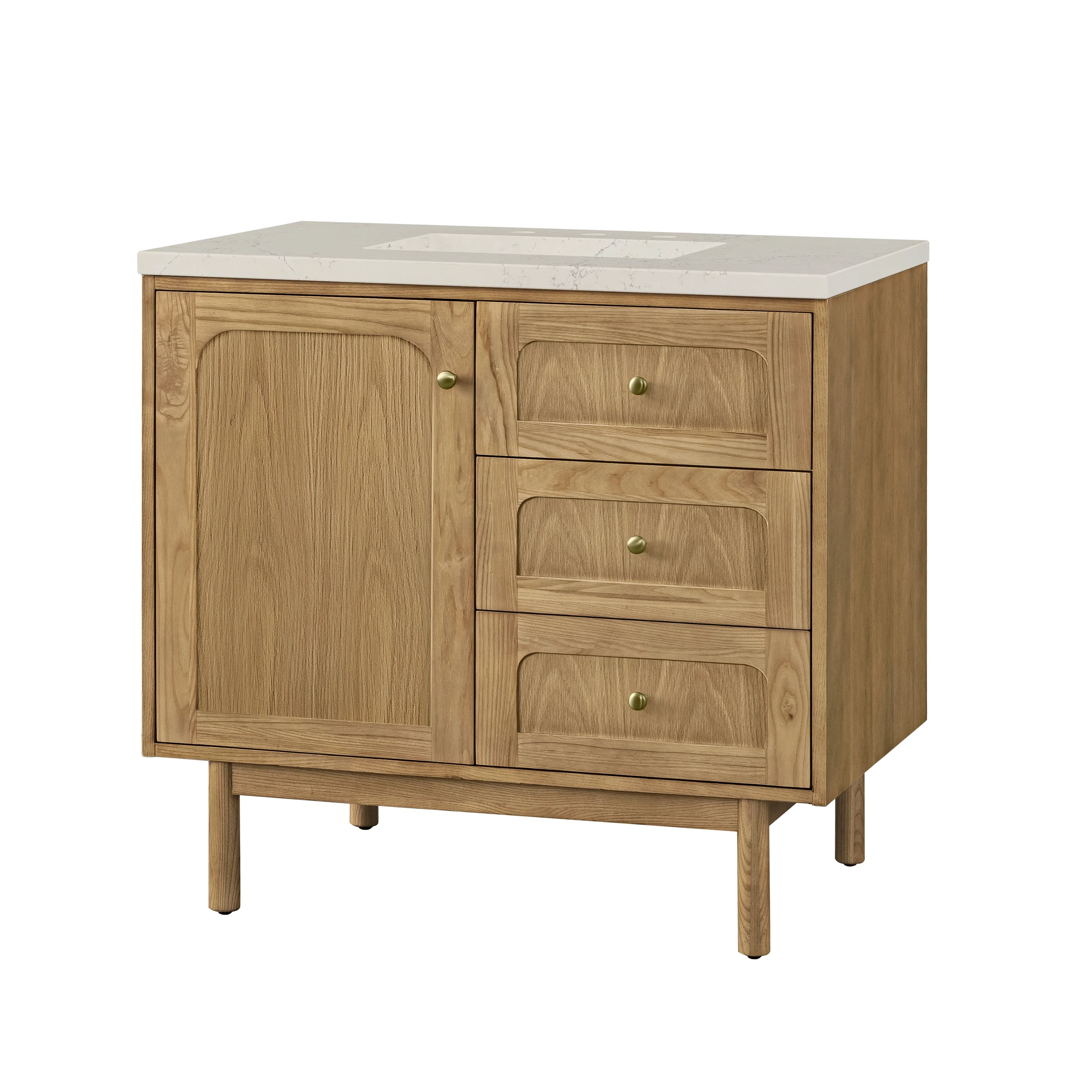Laurent 36" Single Vanity, Light Natural Oak, w/ 3 CM Siberian Silestone Top