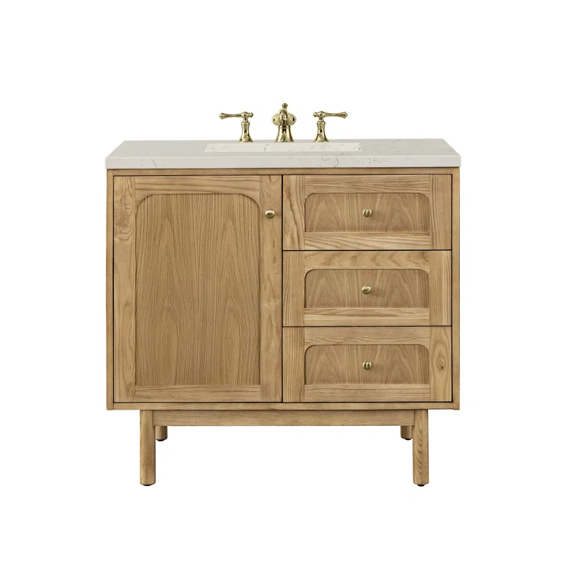 Laurent 36" Single Vanity, Light Natural Oak, w/ 3 CM Siberian Silestone Top