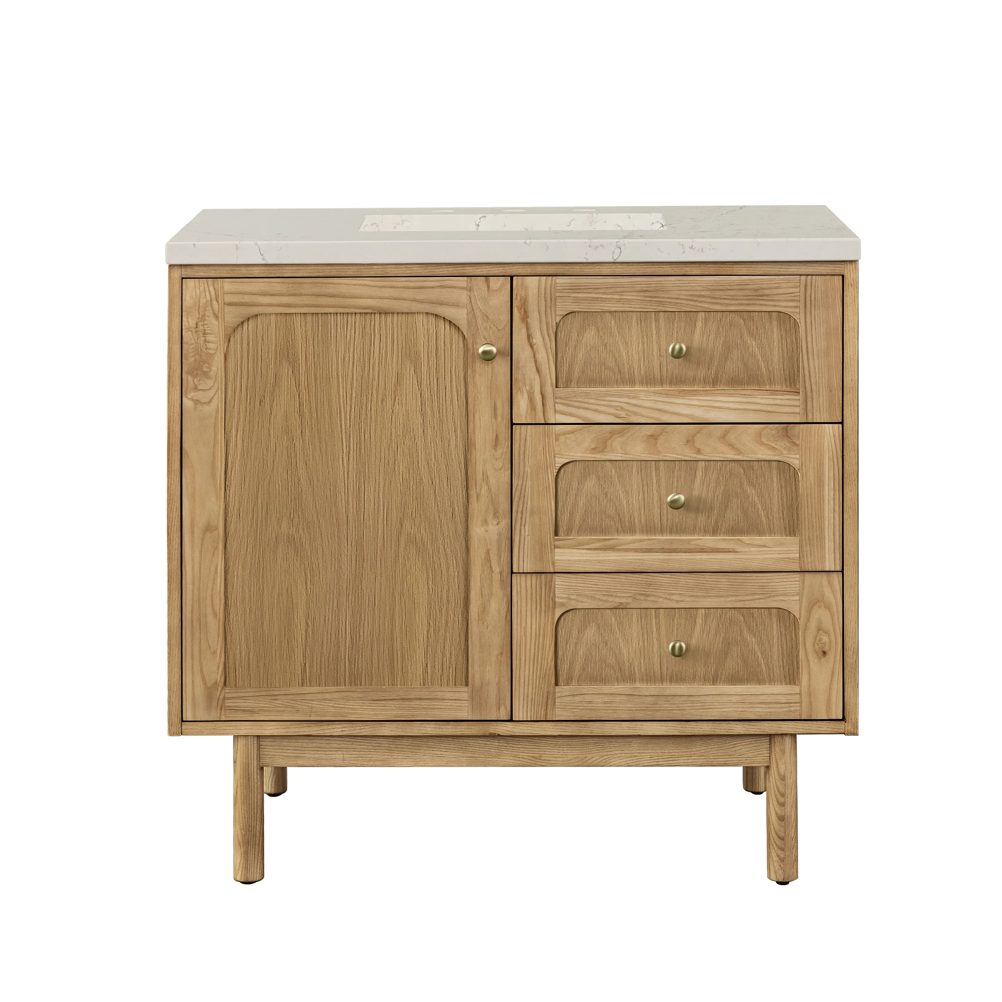 Laurent 36" Single Vanity, Light Natural Oak, w/ 3 CM Siberian Silestone Top