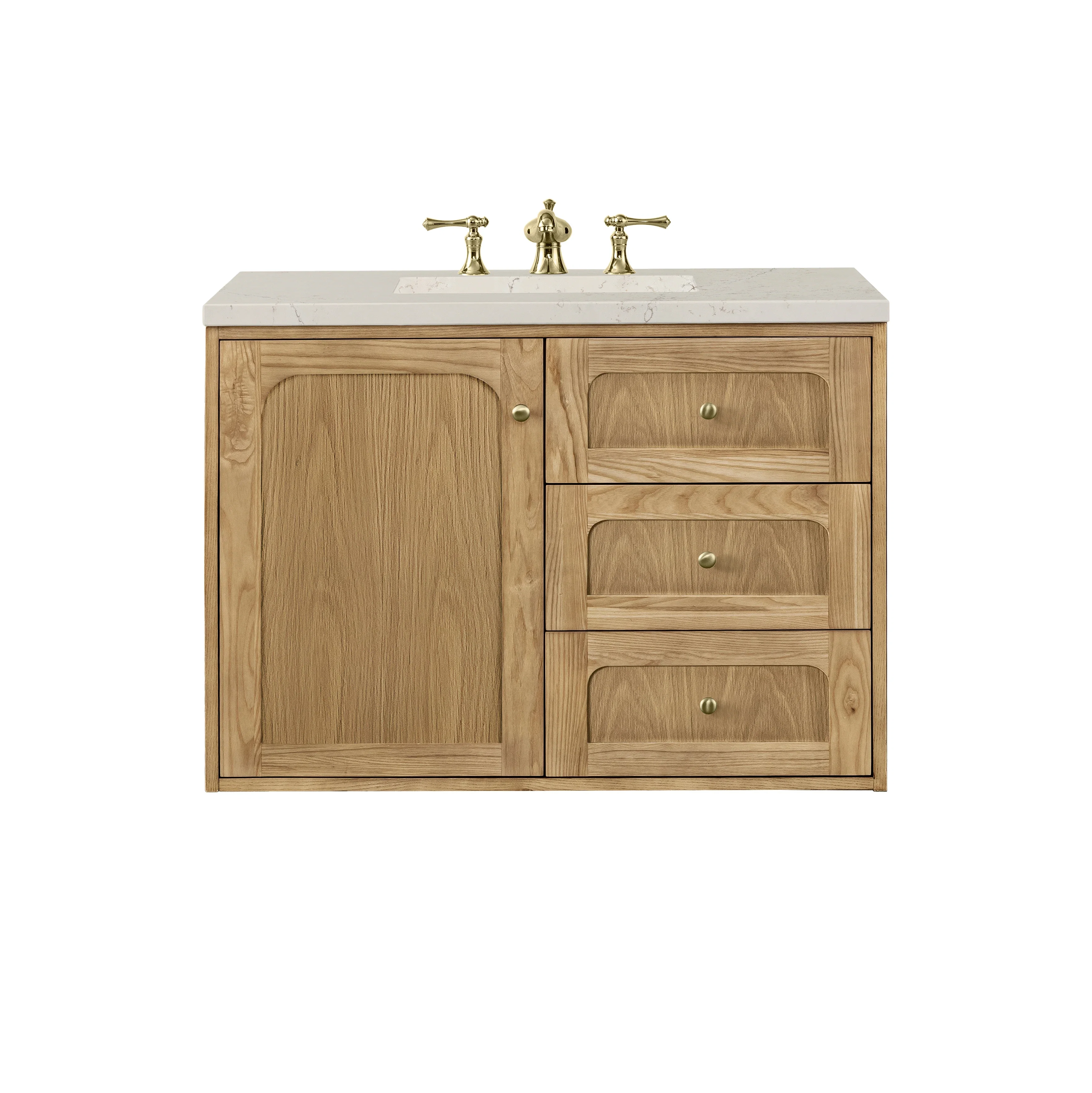 Laurent 36" Single Vanity, Light Natural Oak, w/ 3 CM Siberian Silestone Top