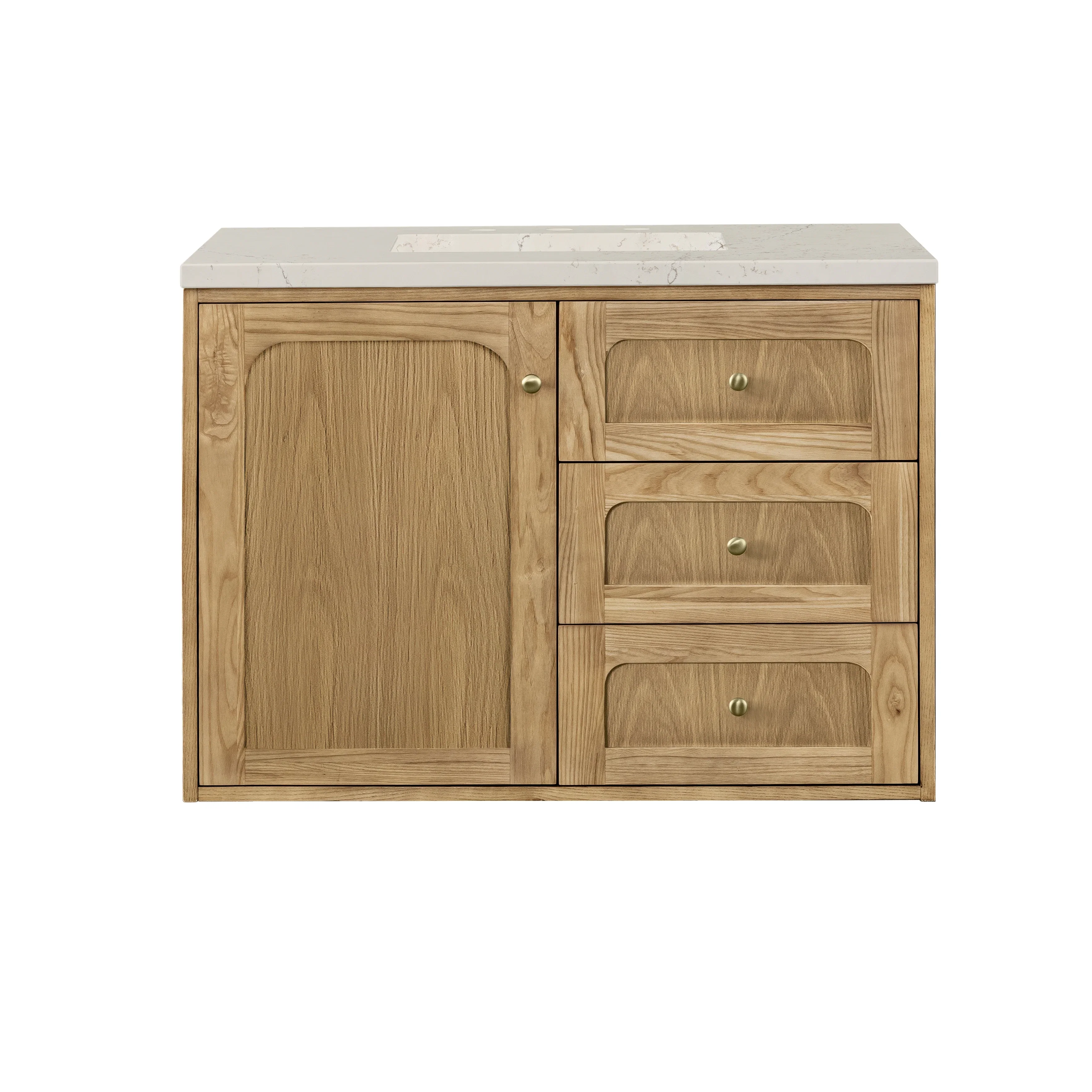 Laurent 36" Single Vanity, Light Natural Oak, w/ 3 CM Siberian Silestone Top