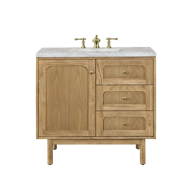 Laurent 36" Single Vanity, Light Natural Oak w/ 3 CM Victorian Silver Top