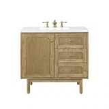 Laurent 36" Single Vanity, Light Natural Oak w/ 3 CM White Zeus Top