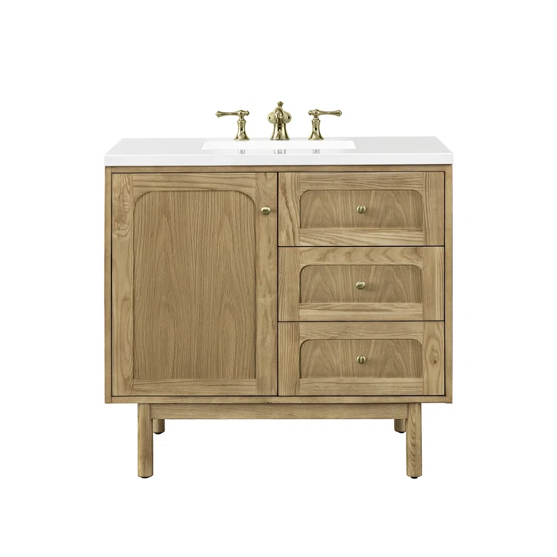 Laurent 36" Single Vanity, Light Natural Oak w/ 3 CM White Zeus Top