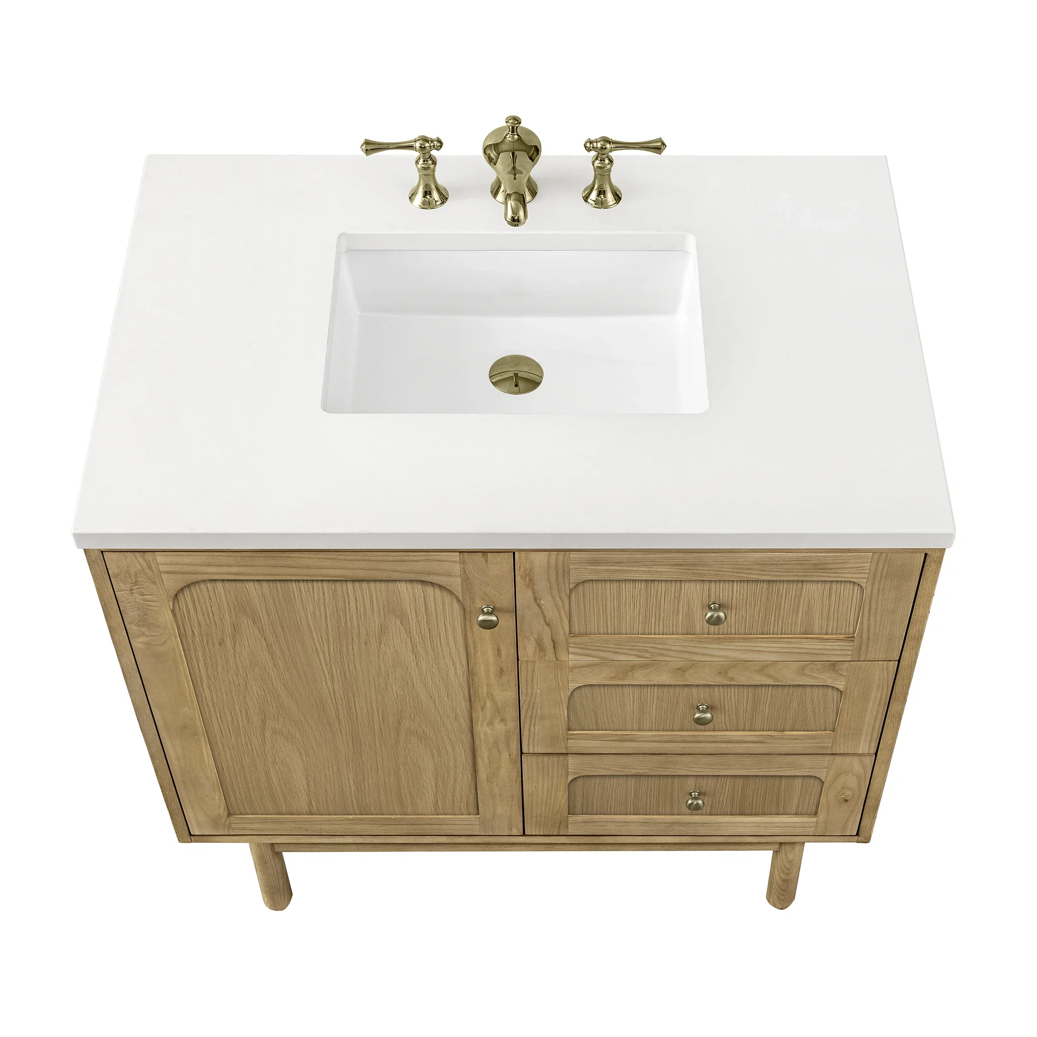 Laurent 36" Single Vanity, Light Natural Oak w/ 3 CM White Zeus Top