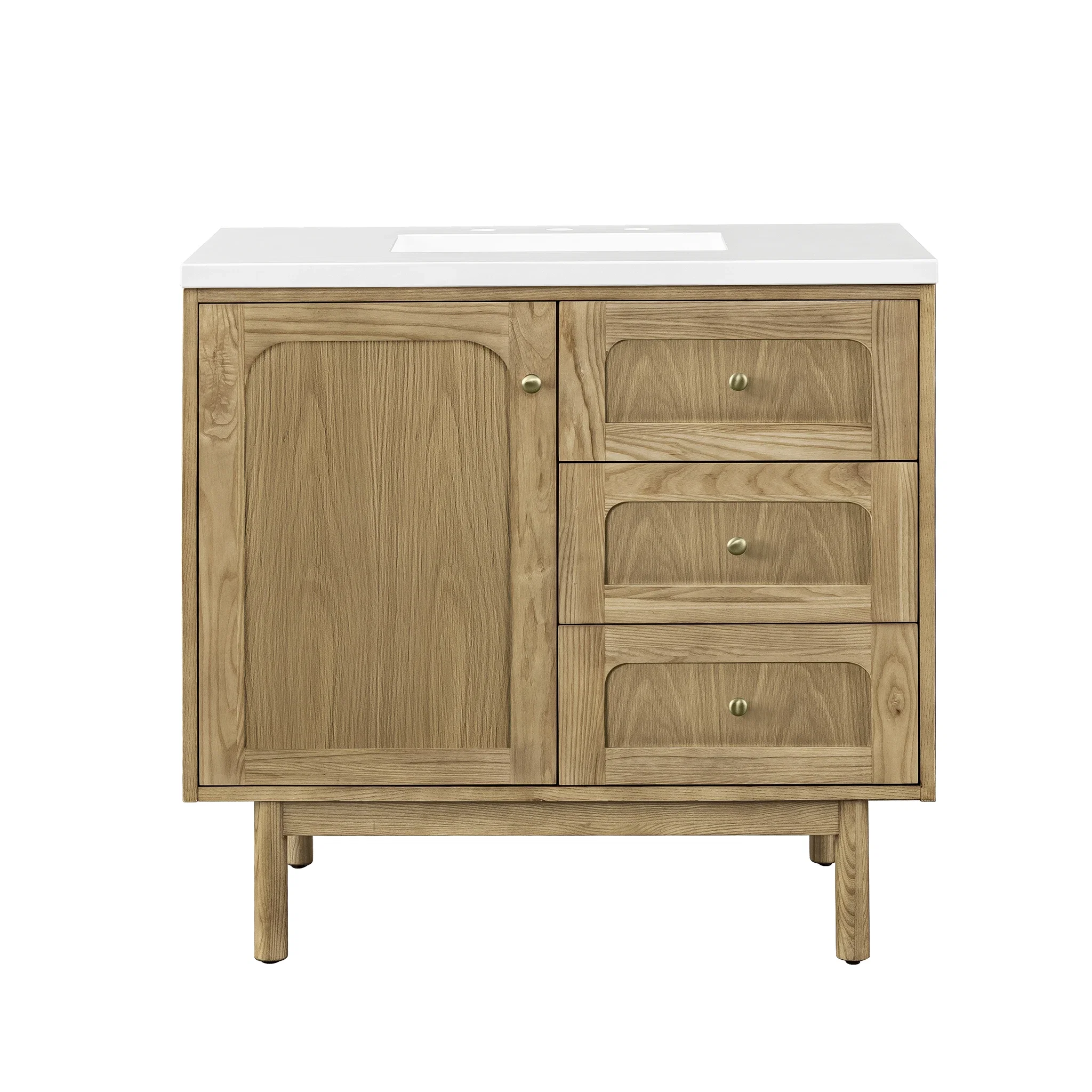Laurent 36" Single Vanity, Light Natural Oak w/ 3 CM White Zeus Top