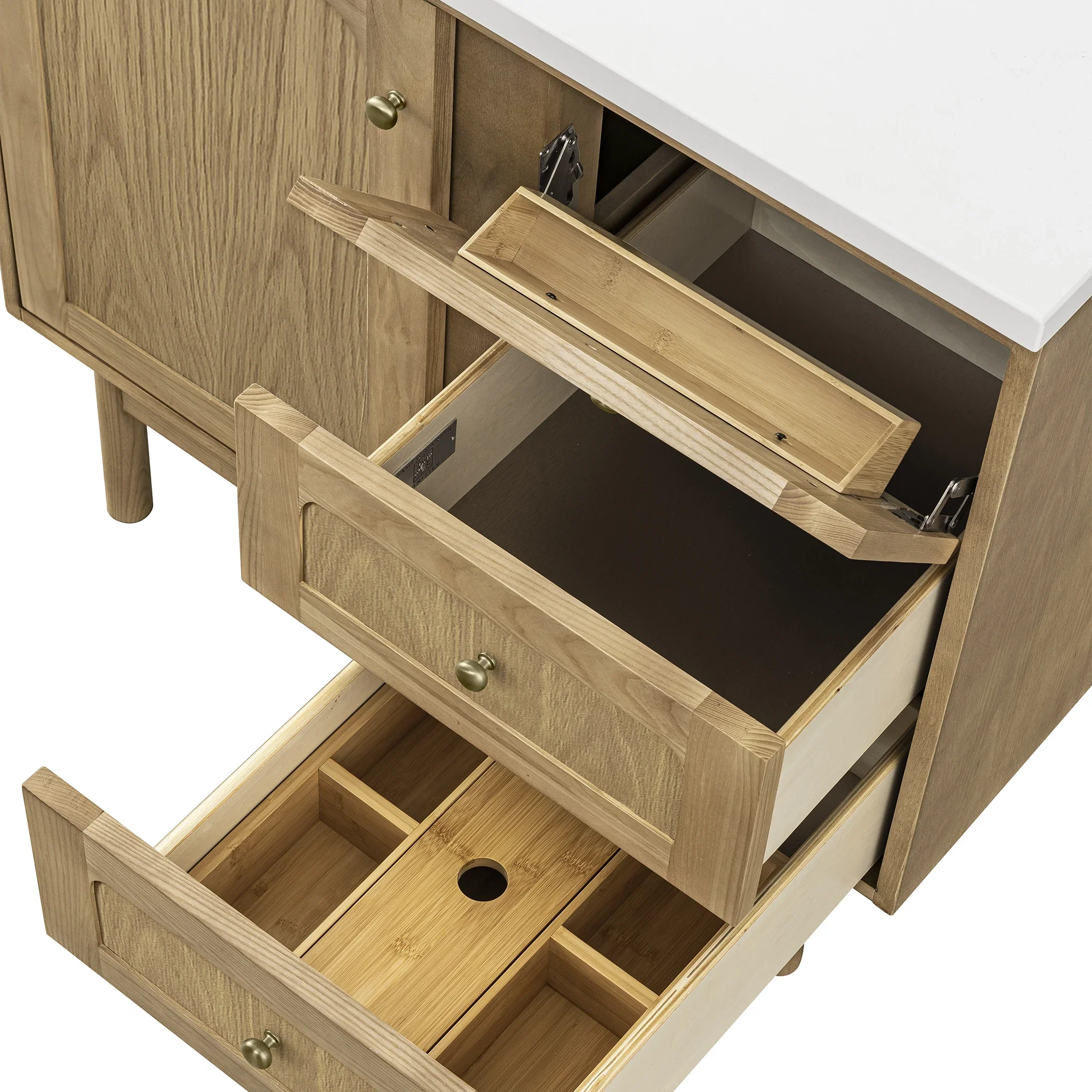 Laurent 36" Single Vanity, Light Natural Oak w/ 3 CM White Zeus Top