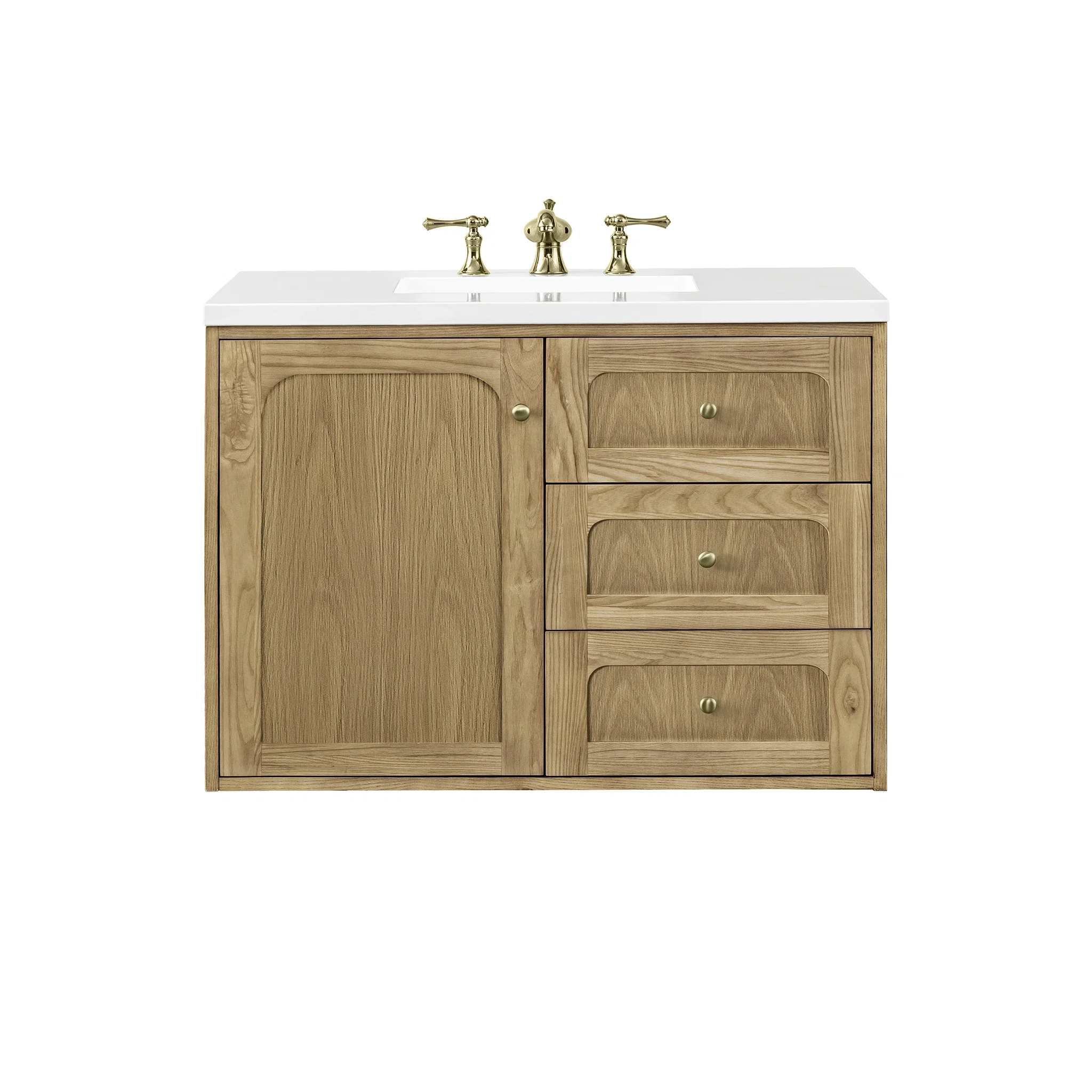 Laurent 36" Single Vanity, Light Natural Oak w/ 3 CM White Zeus Top