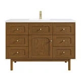 Laurent 48" Single Vanity, Honey Oak w/ Single Hole 3 CM White Zeus Silestone Top and Matching Backsplash