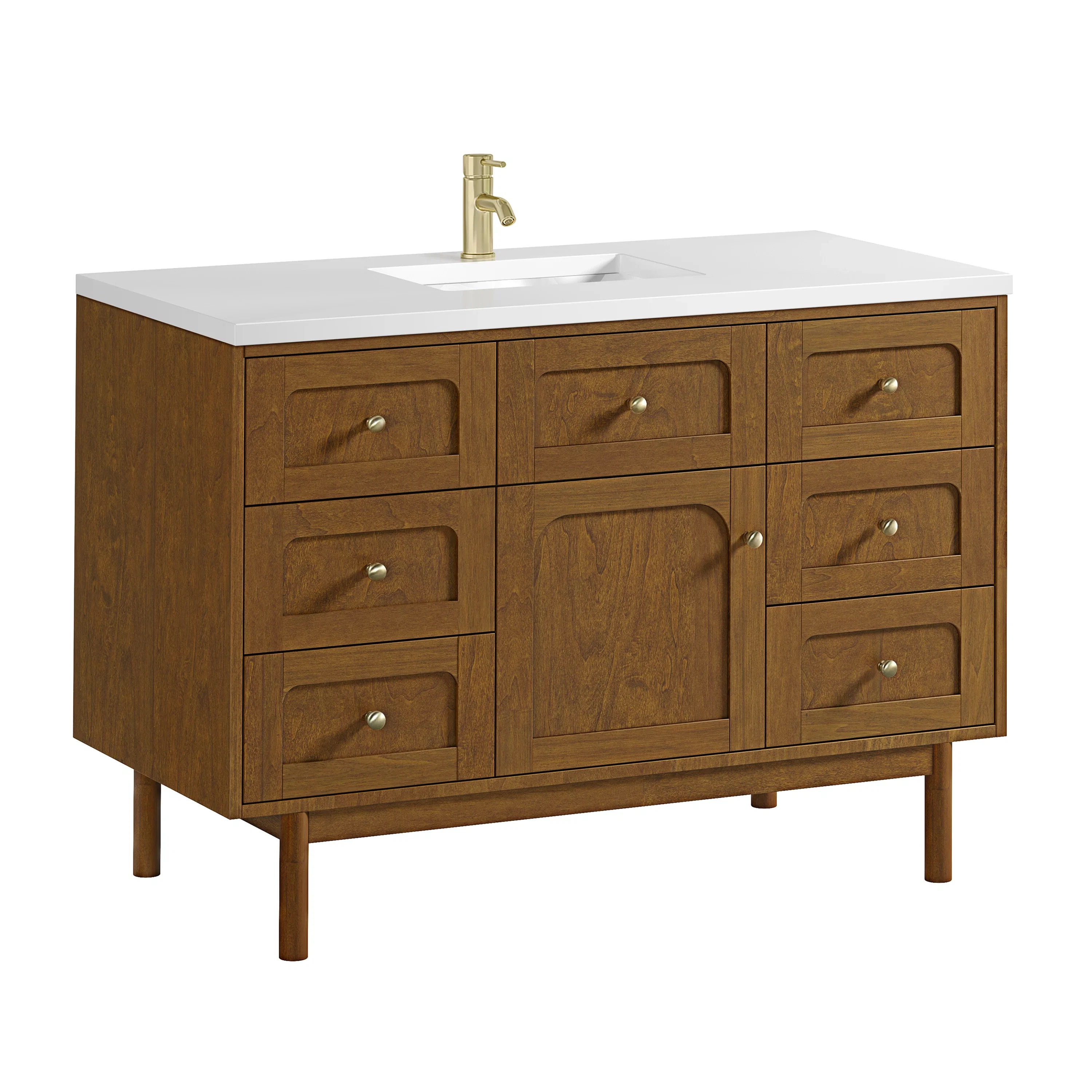 Laurent 48" Single Vanity, Honey Oak w/ Single Hole 3 CM White Zeus Silestone Top and Matching Backsplash