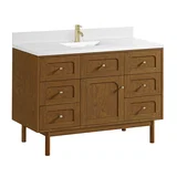 Laurent 48" Single Vanity, Honey Oak w/ Single Hole 3 CM White Zeus Silestone Top and Matching Backsplash