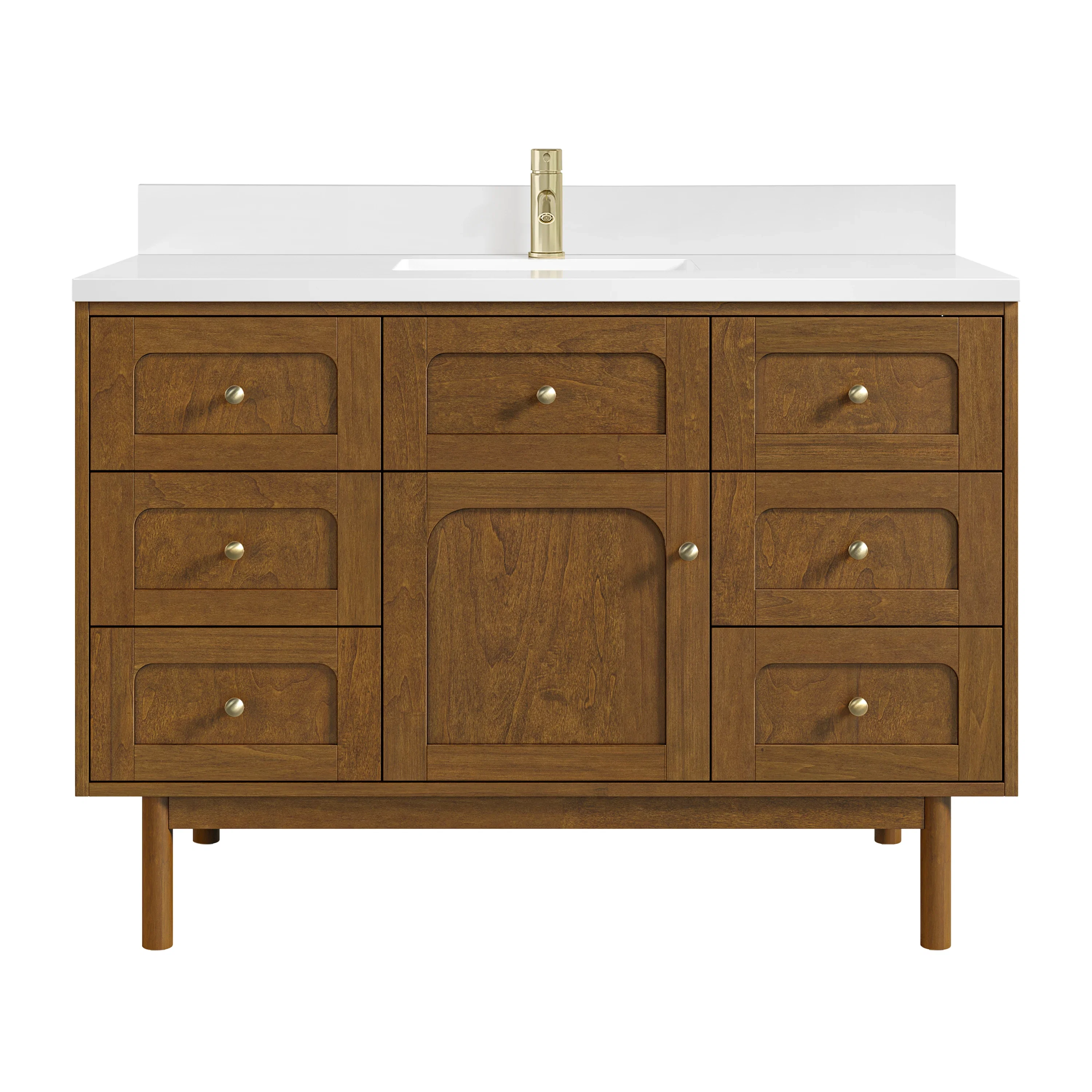 Laurent 48" Single Vanity, Honey Oak w/ Single Hole 3 CM White Zeus Silestone Top and Matching Backsplash