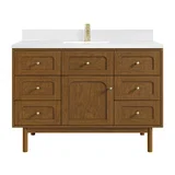 Laurent 48" Single Vanity, Honey Oak w/ Single Hole 3 CM White Zeus Silestone Top and Matching Backsplash