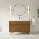 Laurent 48" Single Vanity, Honey Oak w/ Single Hole 3 CM White Zeus Silestone Top and Matching Backsplash