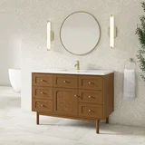 Laurent 48" Single Vanity, Honey Oak w/ Single Hole 3 CM White Zeus Silestone Top and Matching Backsplash