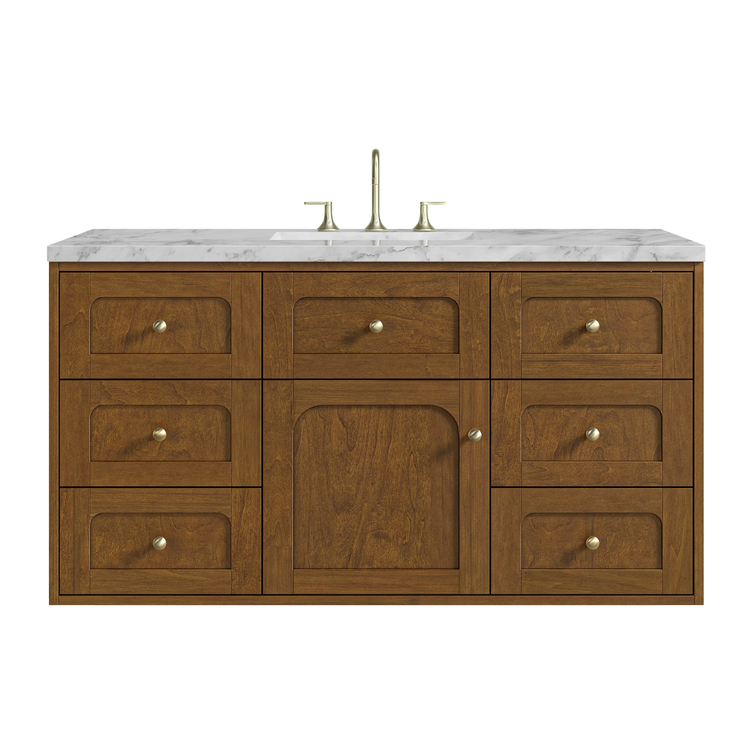 Laurent 48" Single Vanity, Honey Oak w/ 3 CM Carrara Marble Top