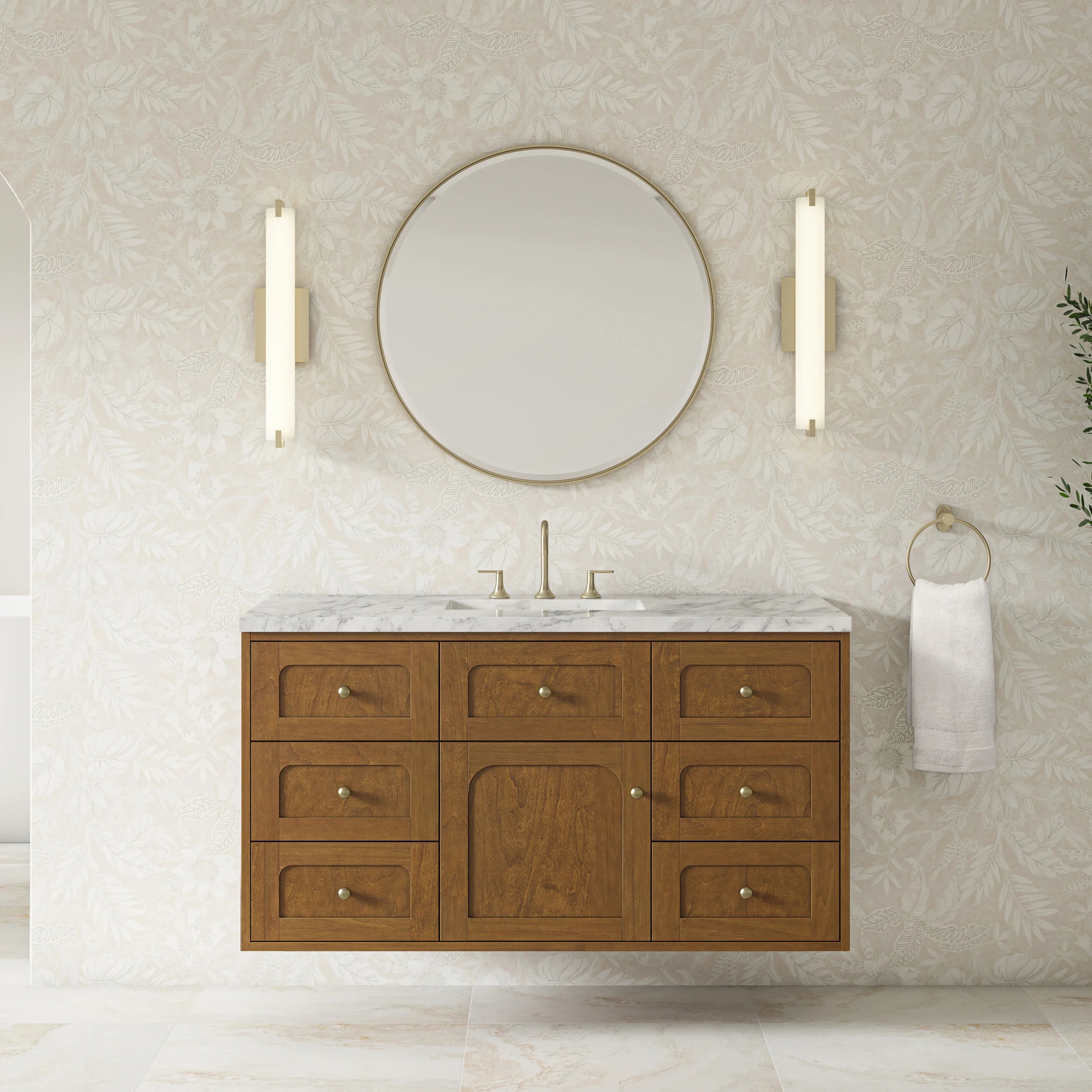 Laurent 48" Single Vanity, Honey Oak w/ 3 CM Carrara Marble Top