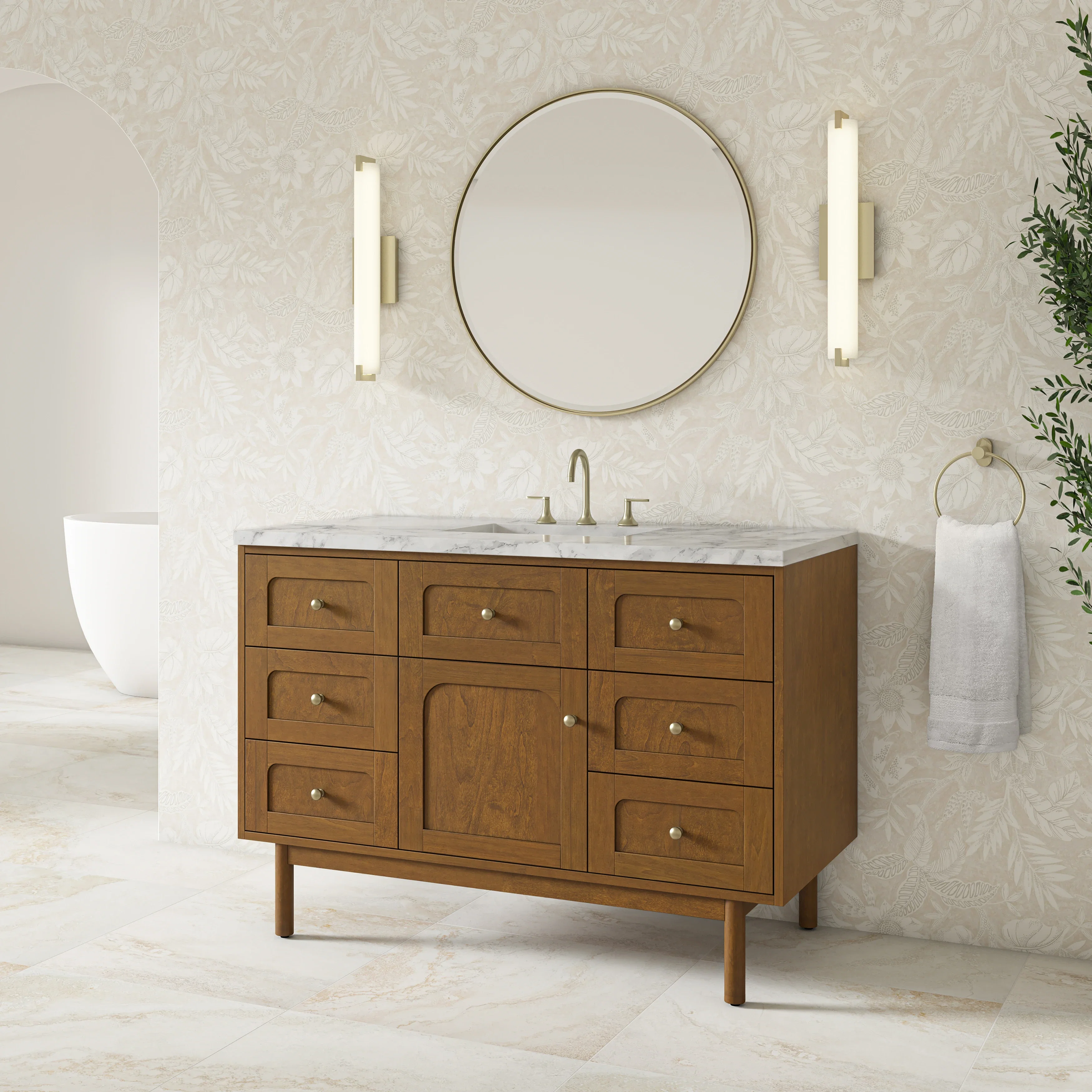 Laurent 48" Single Vanity, Honey Oak w/ 3 CM Carrara Marble Top