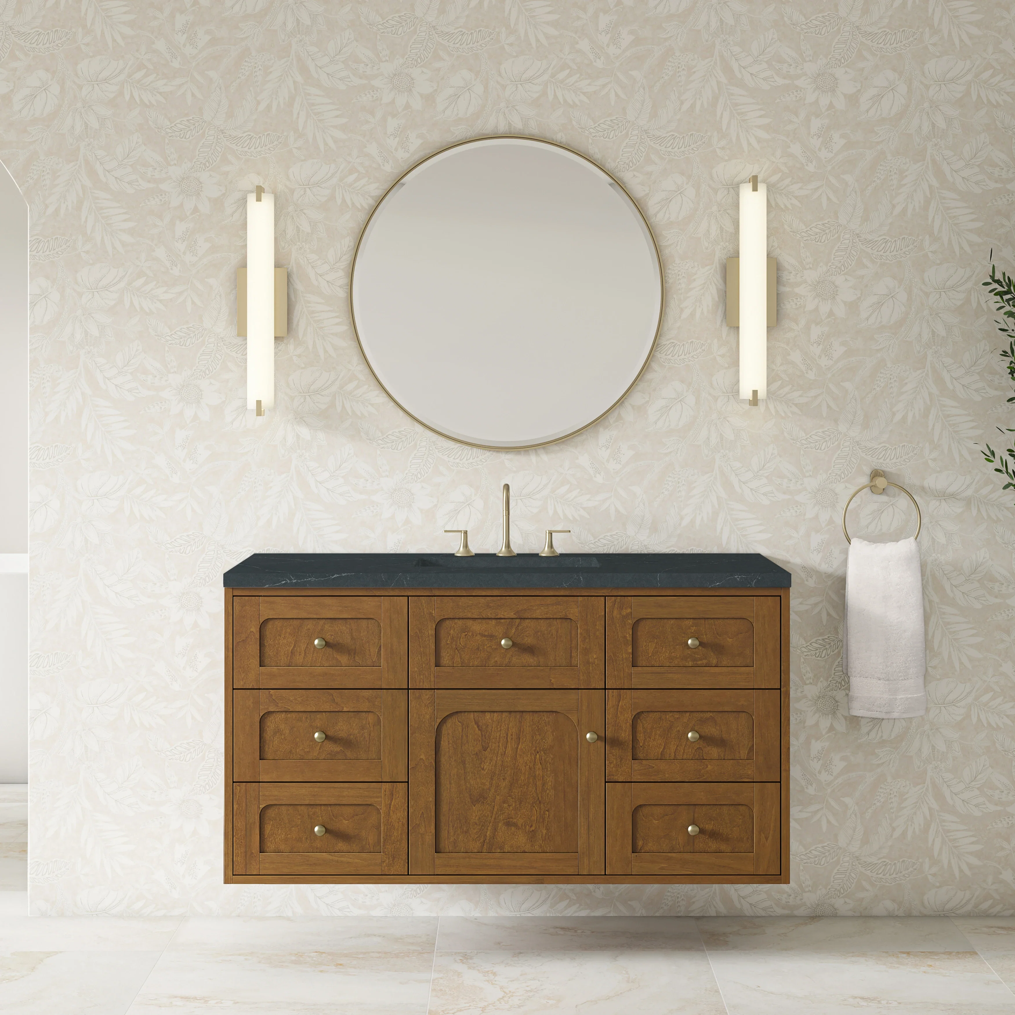 Laurent 48" Single Vanity, Honey Oak w/ 3 CM Charcoal Soapstone Silestone Top