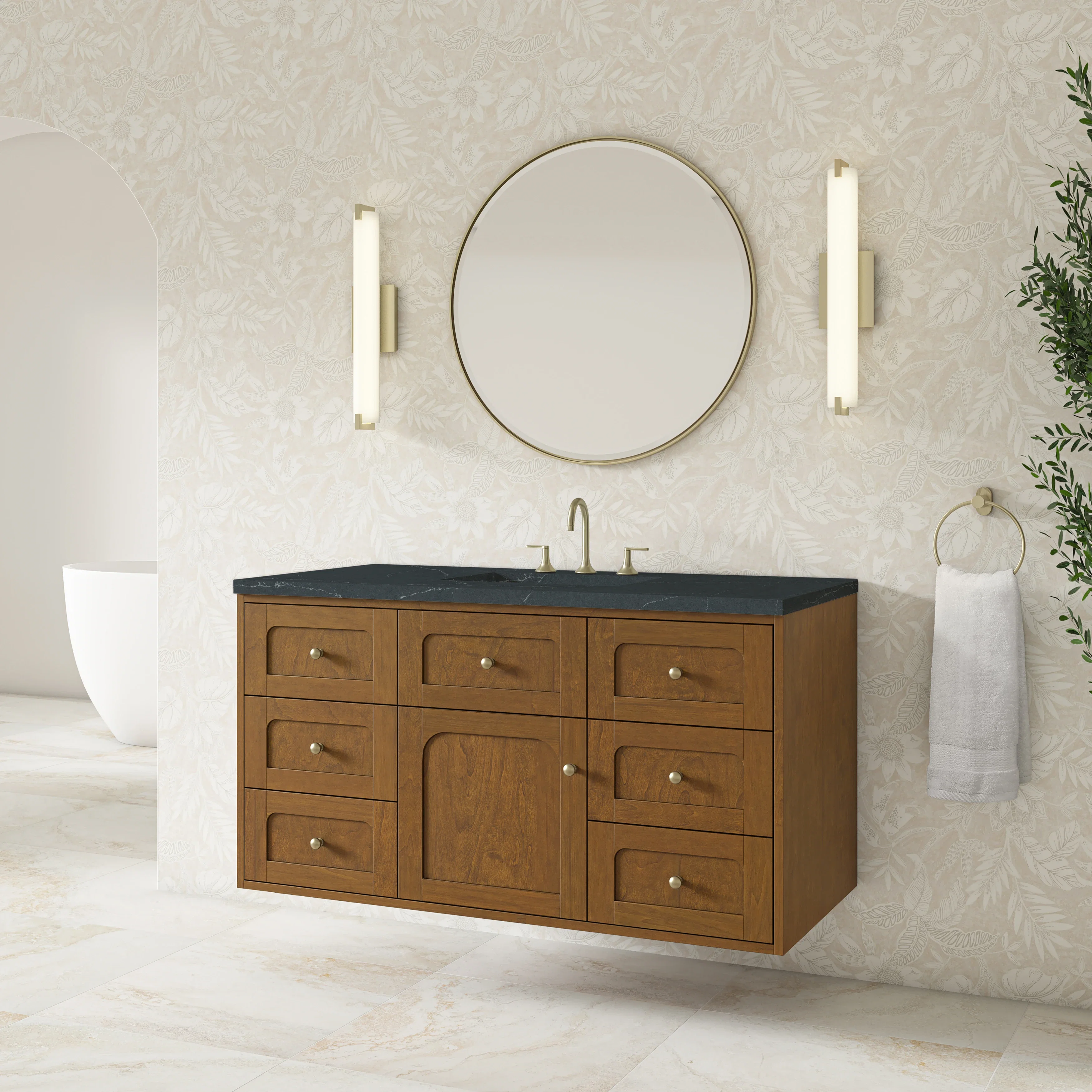 Laurent 48" Single Vanity, Honey Oak w/ 3 CM Charcoal Soapstone Silestone Top