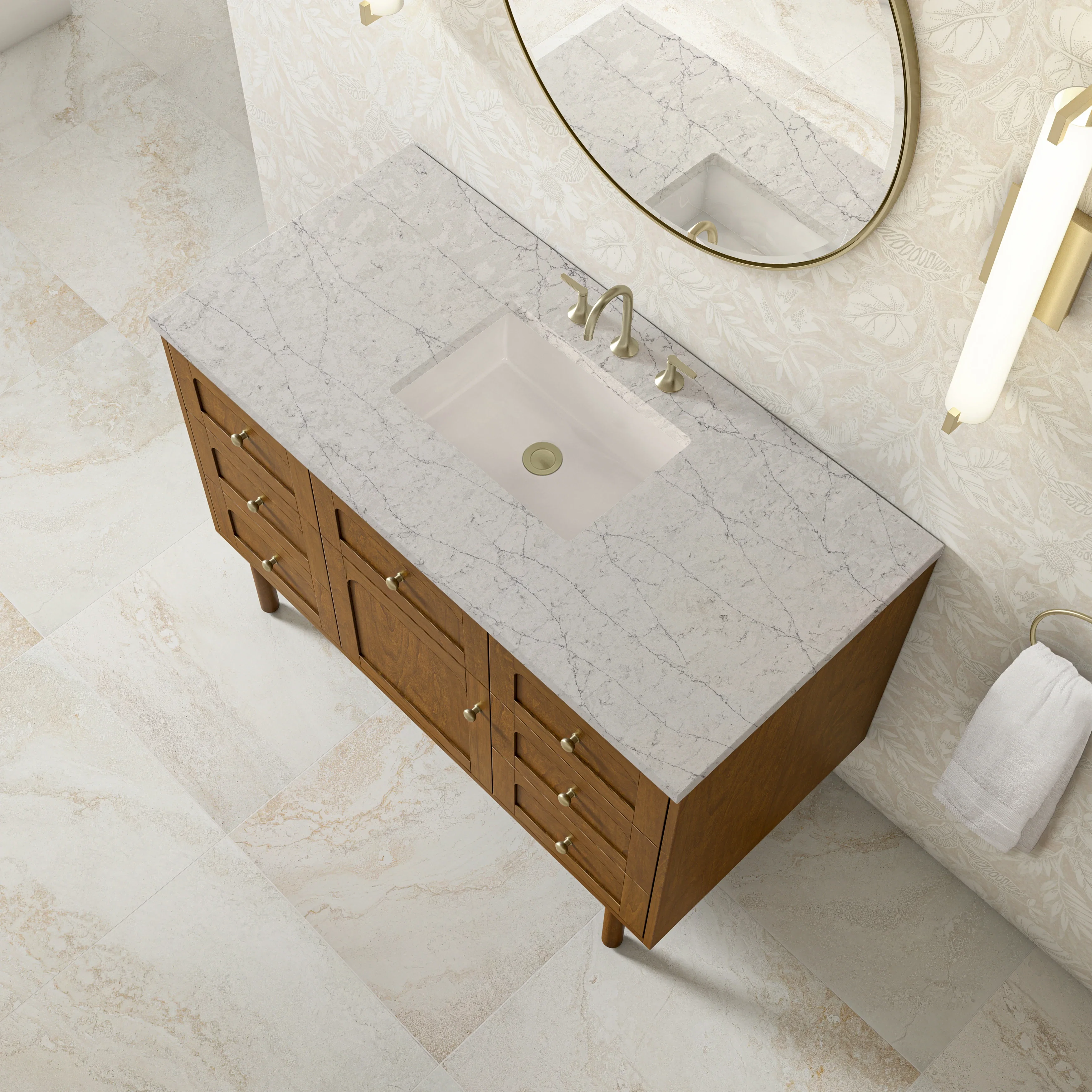 Laurent 48" Single Vanity, Honey Oak w/ 3 CM Eternal Jasmine Pearl Silestone Top