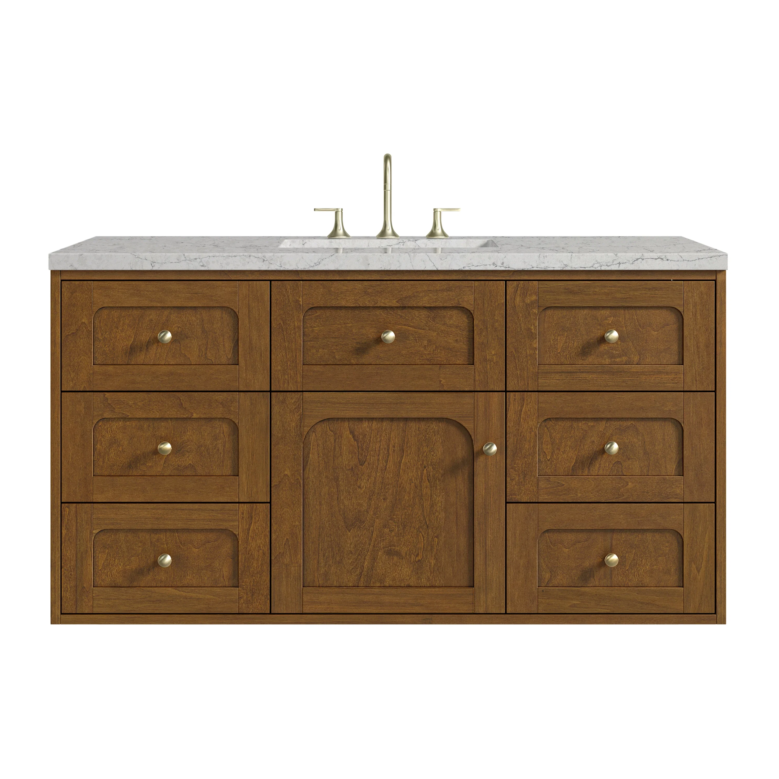 Laurent 48" Single Vanity, Honey Oak w/ 3 CM Eternal Jasmine Pearl Silestone Top