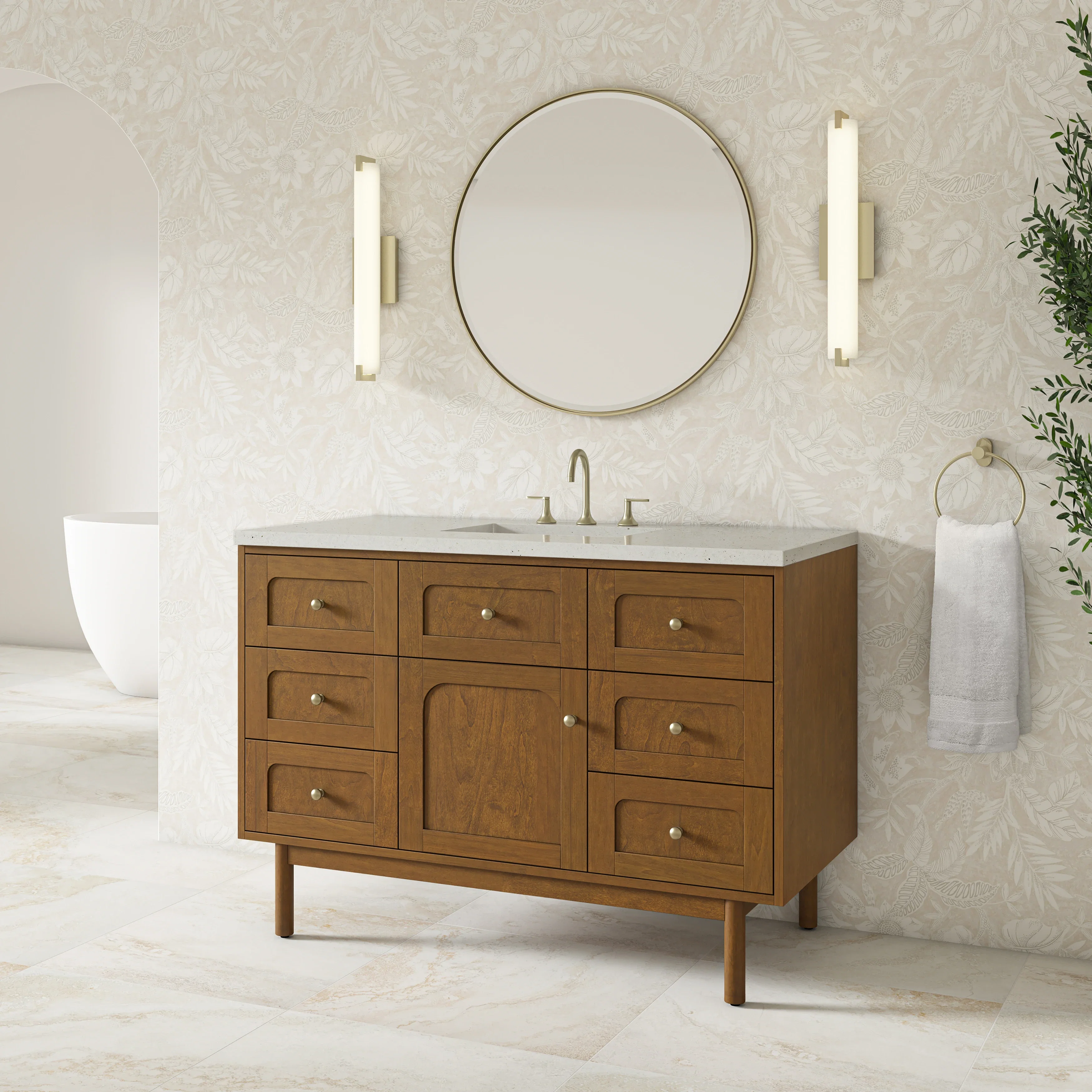 Laurent 48" Single Vanity, Honey Oak w/ 3 CM Lime Delight Silestone Top