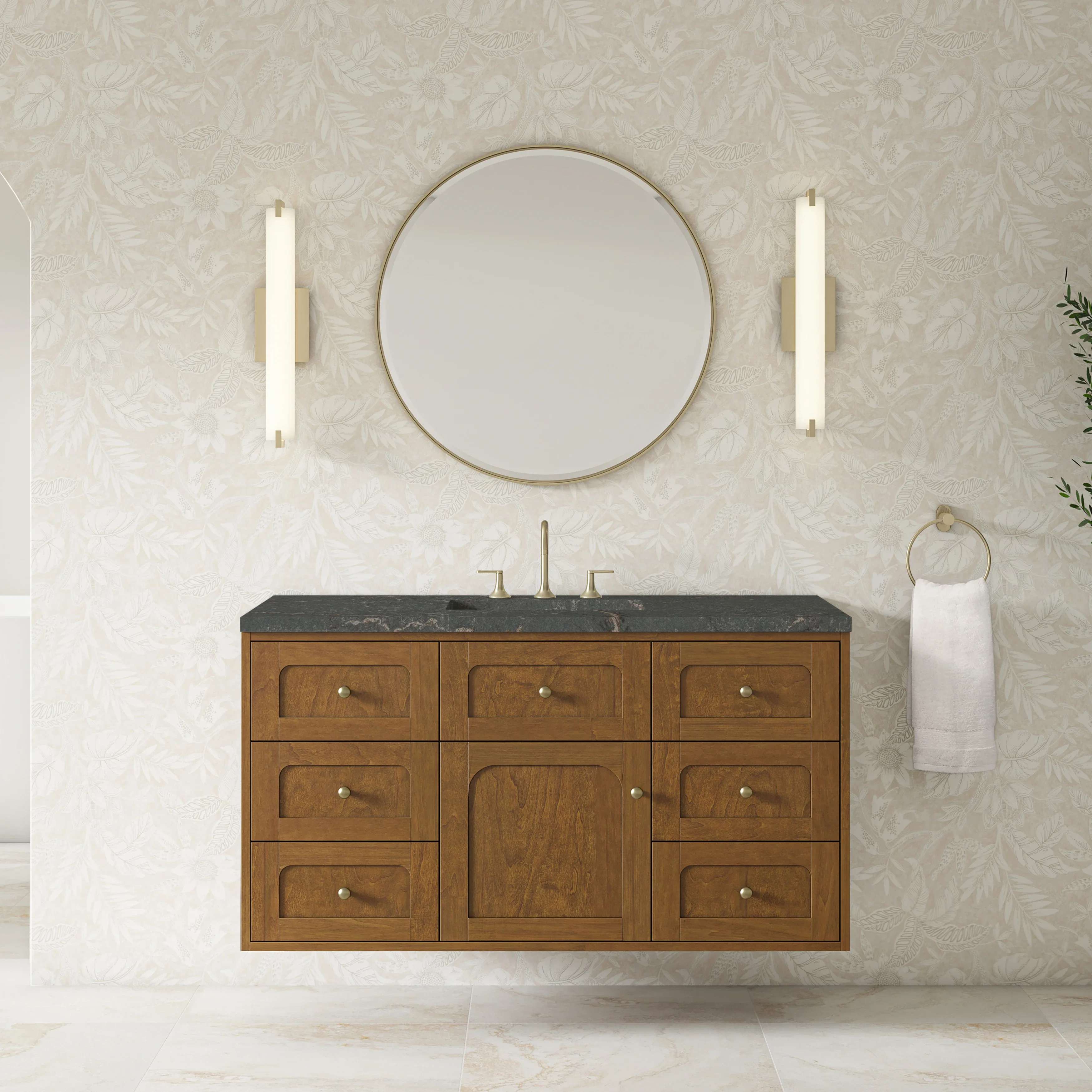 Laurent 48" Single Vanity, Honey Oak w/ 3 CM Parisien Bleu Silestone Top