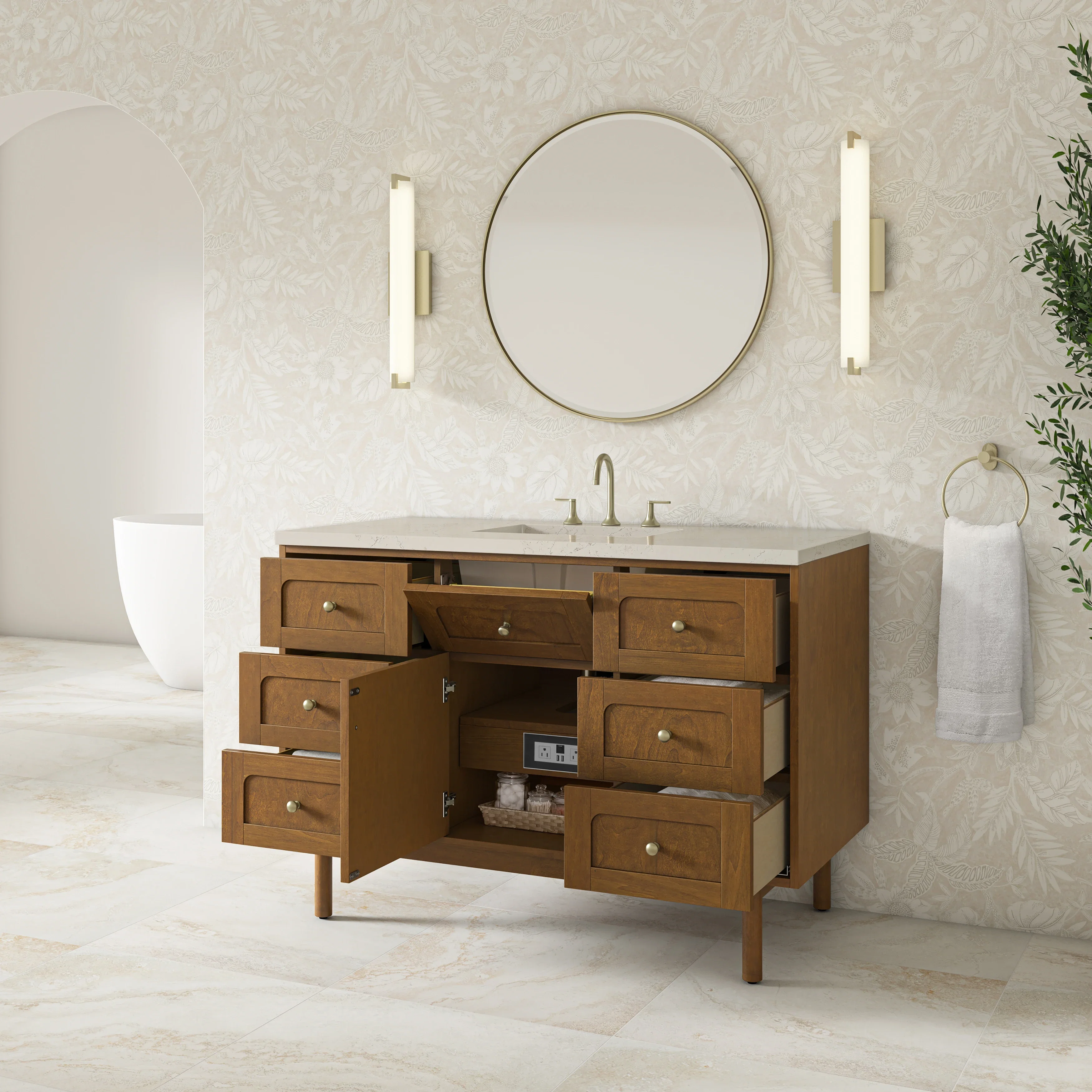Laurent 48" Single Vanity, Honey Oak w/ 3 CM Siberian Silestone Top