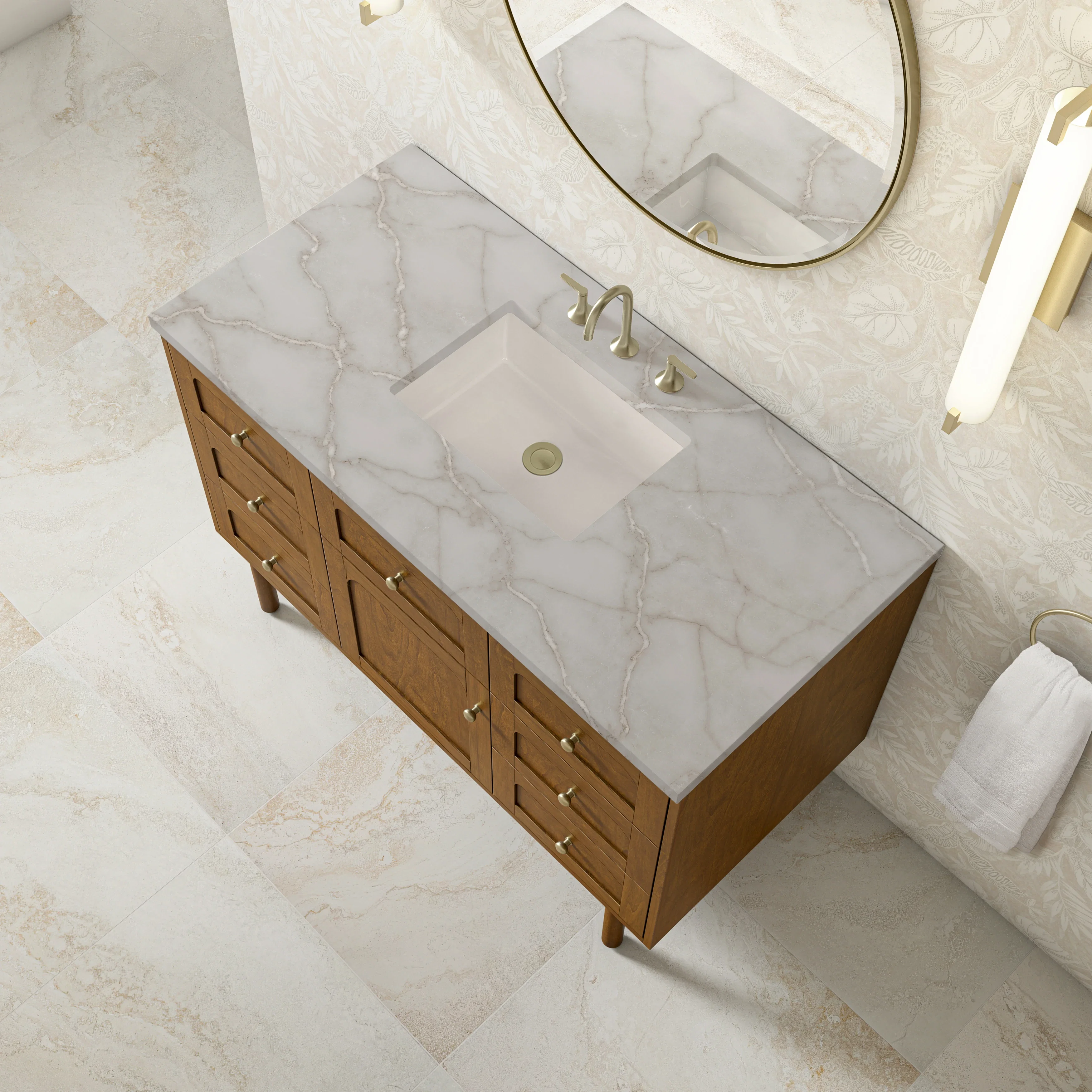 Laurent 48" Single Vanity, Honey Oak w/ 3 CM Victorian Silver Silestone Top