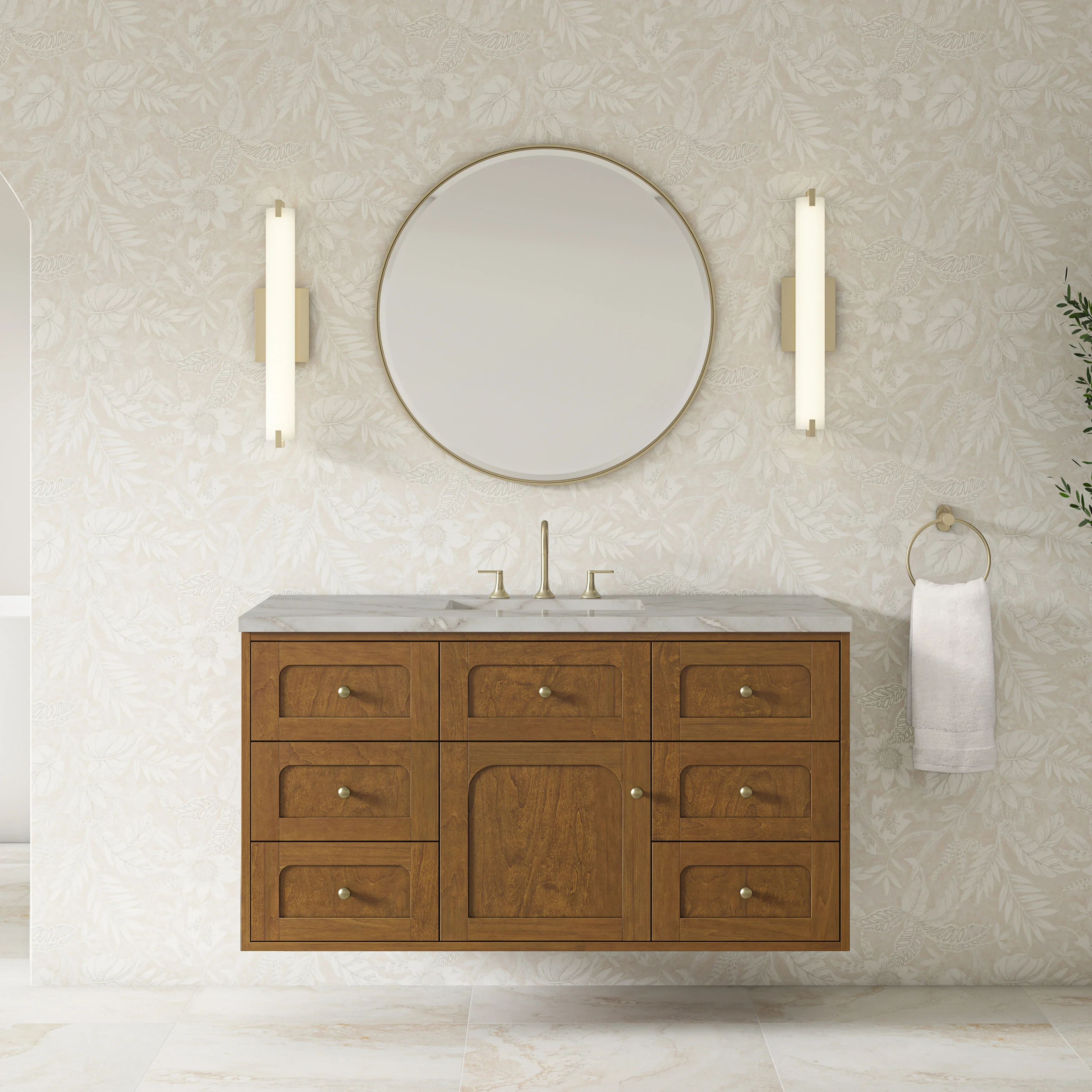 Laurent 48" Single Vanity, Honey Oak w/ 3 CM Victorian Silver Silestone Top