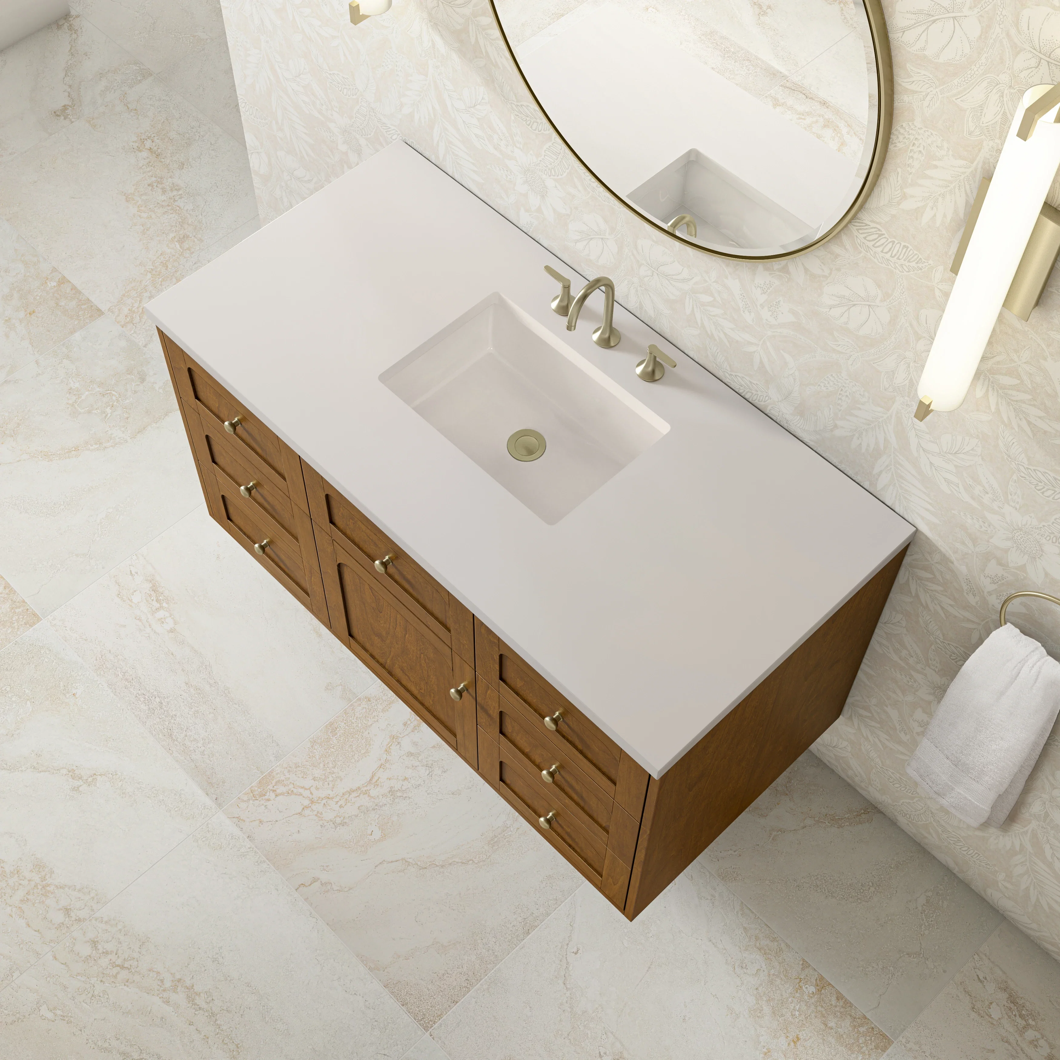 Laurent 48" Single Vanity, Honey Oak w/ 3 CM White Zeus Silestone Top