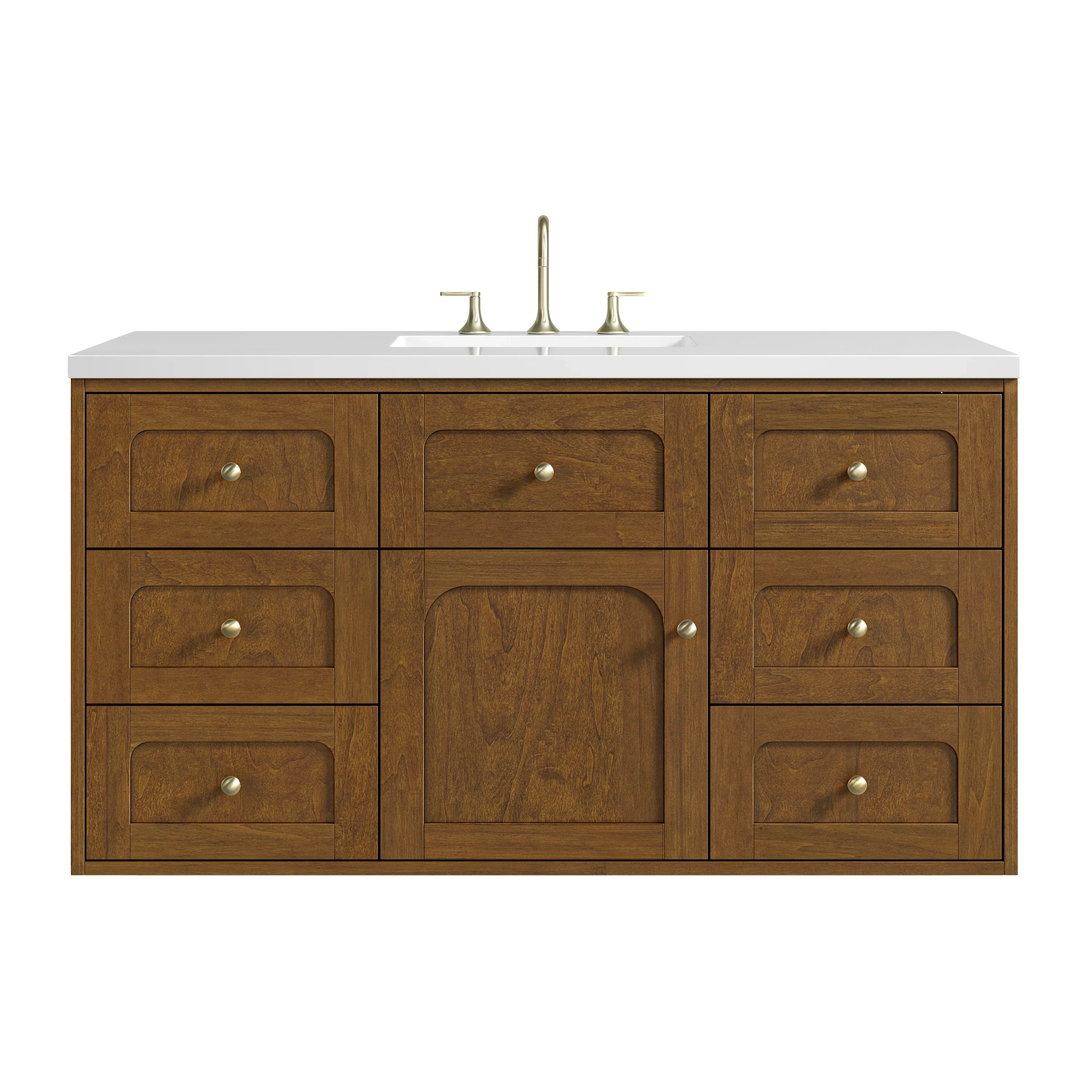 Laurent 48" Single Vanity, Honey Oak w/ 3 CM White Zeus Silestone Top