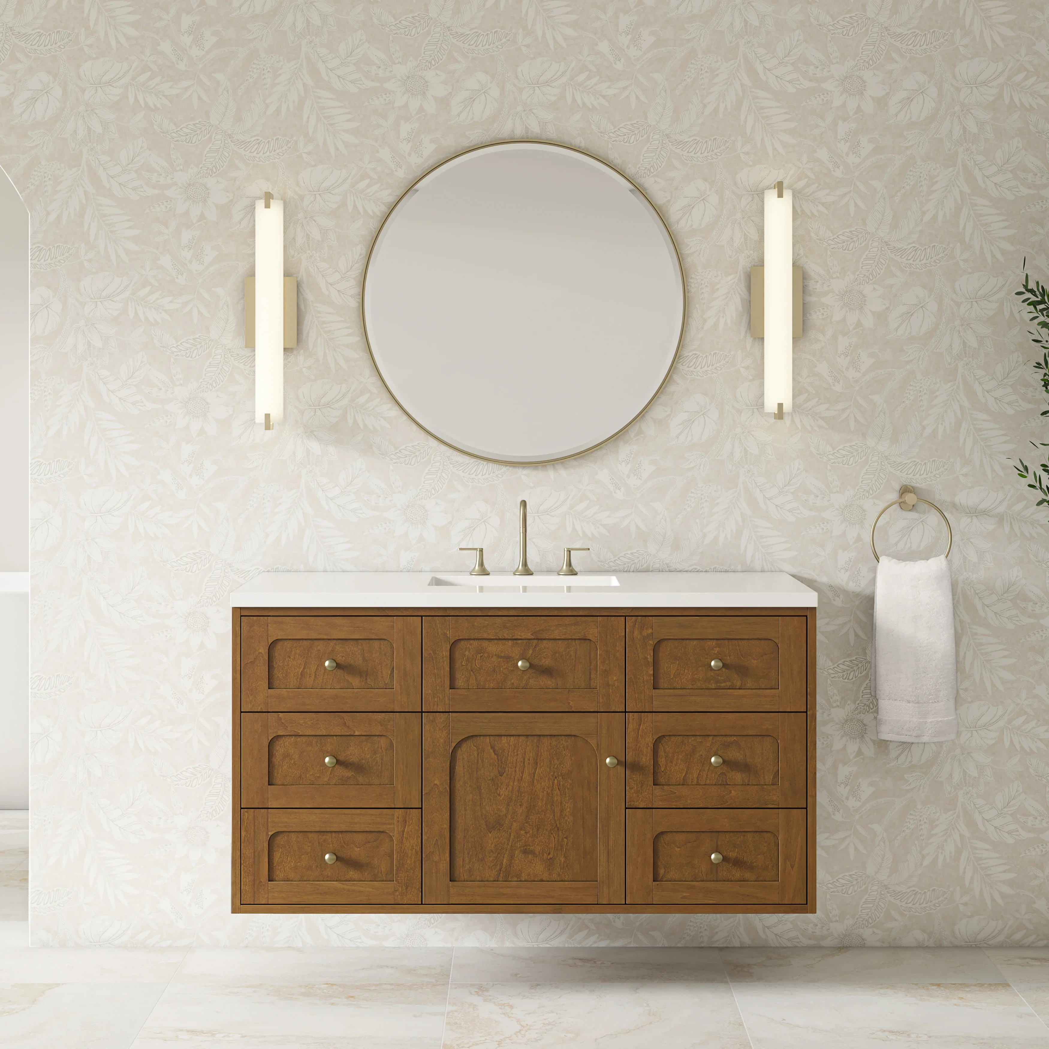 Laurent 48" Single Vanity, Honey Oak w/ 3 CM White Zeus Silestone Top