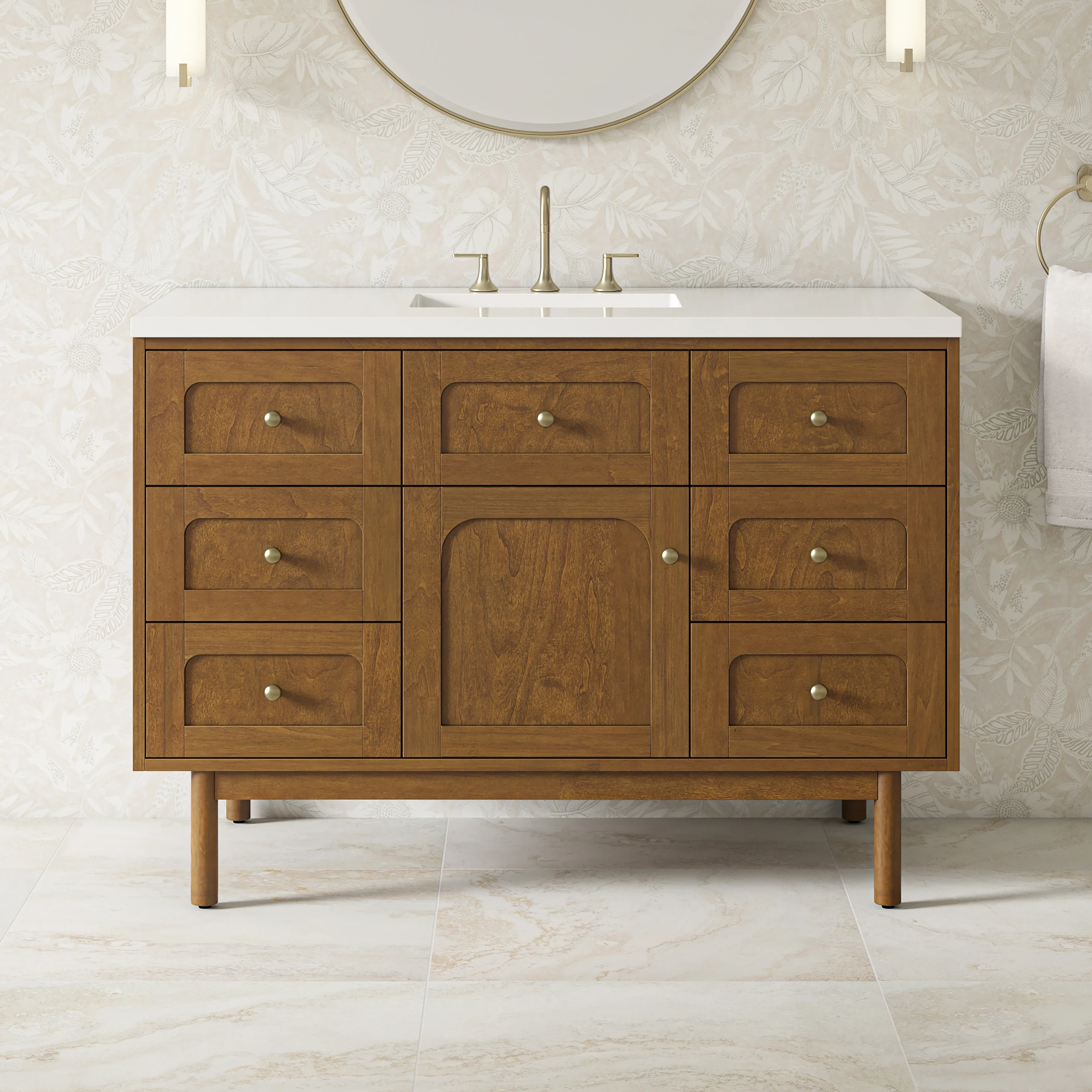 Laurent 48" Single Vanity, Honey Oak w/ 3 CM White Zeus Silestone Top