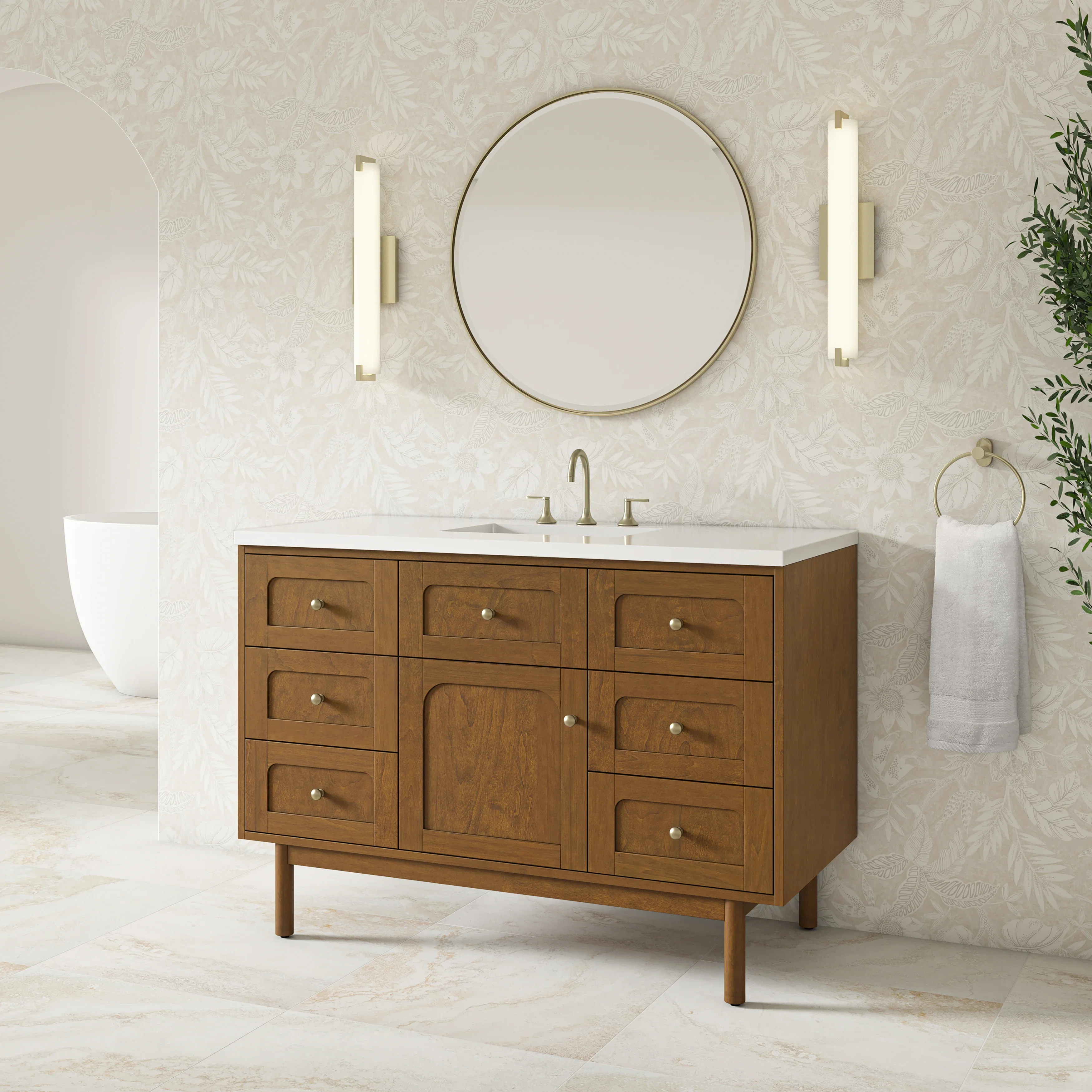 Laurent 48" Single Vanity, Honey Oak w/ 3 CM White Zeus Silestone Top
