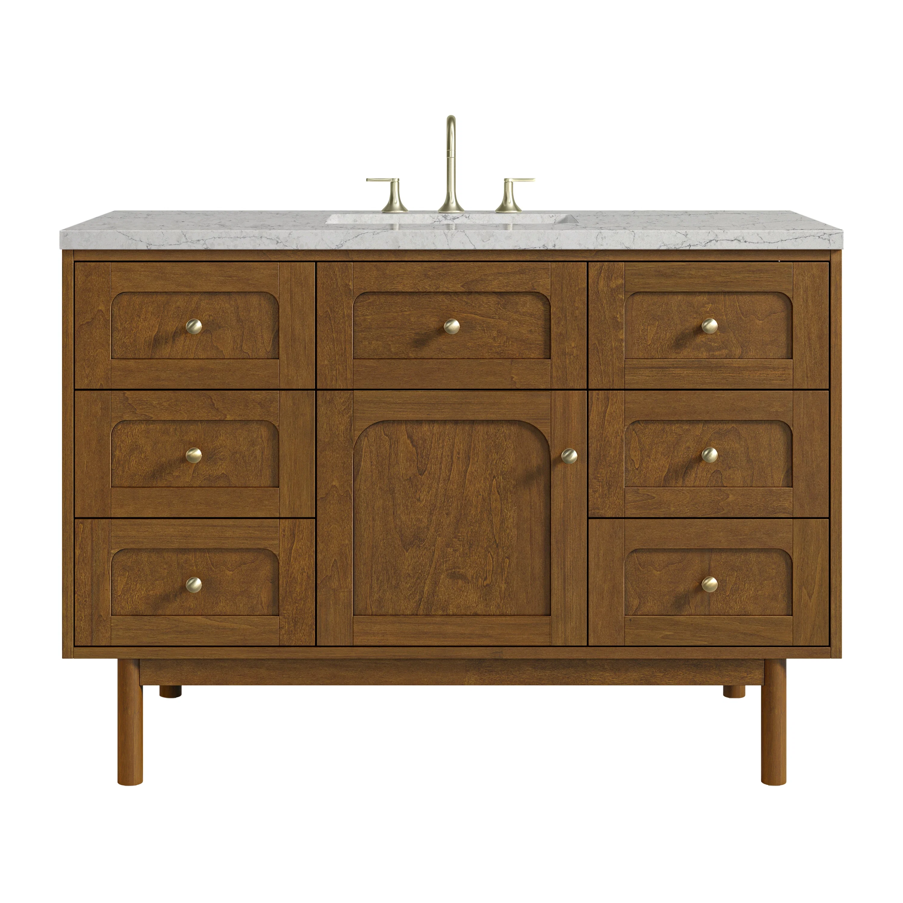 Laurent 48" Single Vanity, Honey Oak w/ 3 CM Eternal Jasmine Pearl Silestone Top w/FreePower Wireless Charger