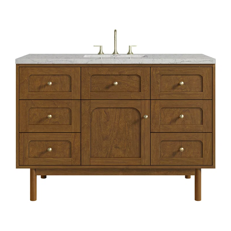 Laurent 48" Single Vanity, Honey Oak w/ 3 CM Eternal Jasmine Pearl Silestone Top w/FreePower Wireless Charger