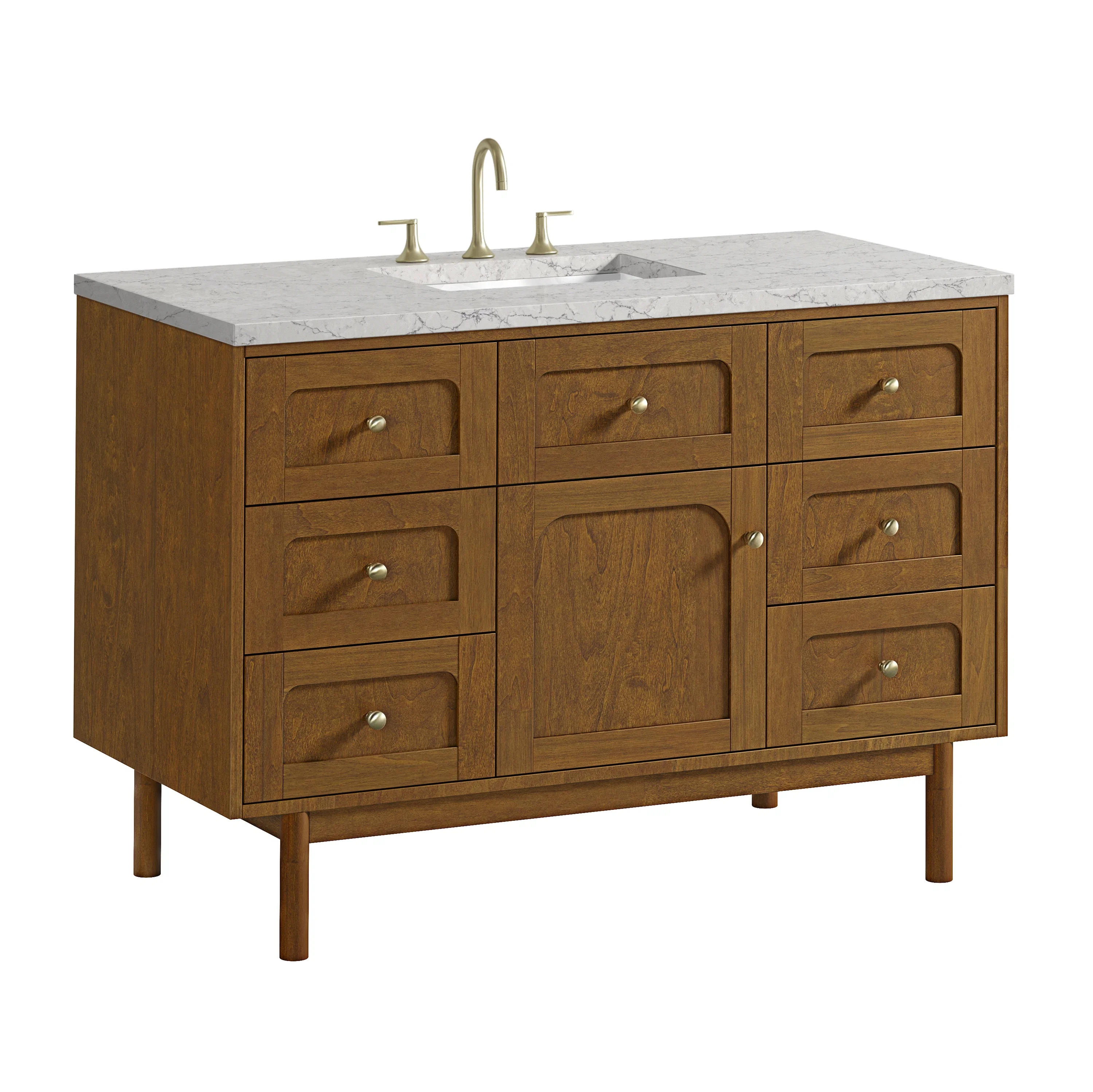 Laurent 48" Single Vanity, Honey Oak w/ 3 CM Eternal Jasmine Pearl Silestone Top w/FreePower Wireless Charger