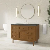 Laurent 48" Single Vanity, Honey Oak w/ 3 CM Parisien Bleu Silestone Top w/FreePower Wireless Charger