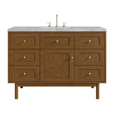 Laurent 48" Single Vanity, Honey Oak w/ 3 CM Victorian Silver Silestone Top w/FreePower Wireless Charger