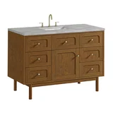 Laurent 48" Single Vanity, Honey Oak w/ 3 CM Victorian Silver Silestone Top w/FreePower Wireless Charger