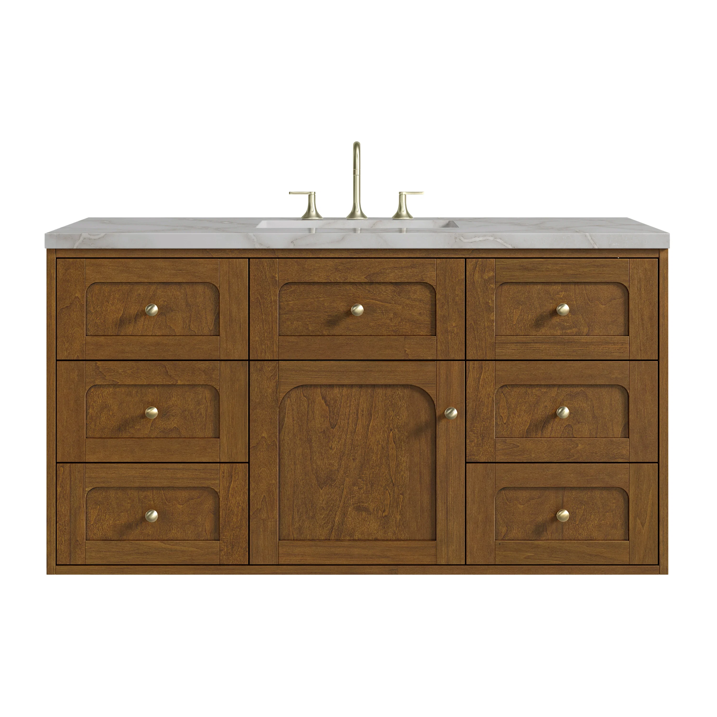 Laurent 48" Single Vanity, Honey Oak w/ 3 CM Victorian Silver Silestone Top w/FreePower Wireless Charger