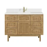 Laurent 48" Single Vanity, Light Natural Oak w/ Single Hole 3 CM White Zeus Top & Backsplash