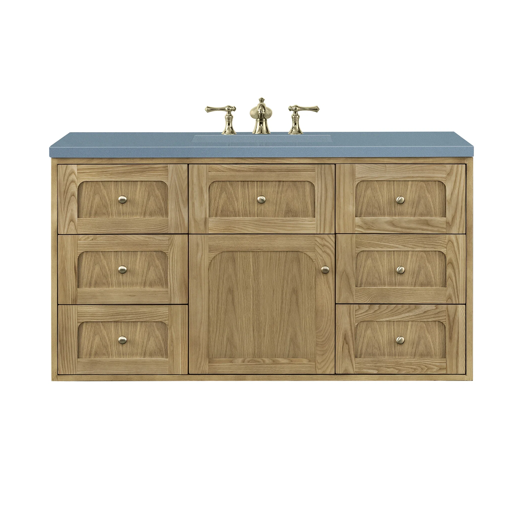 Laurent 48" Single Vanity, Light Natural Oak w/ 3 CM Cala Blue Top
