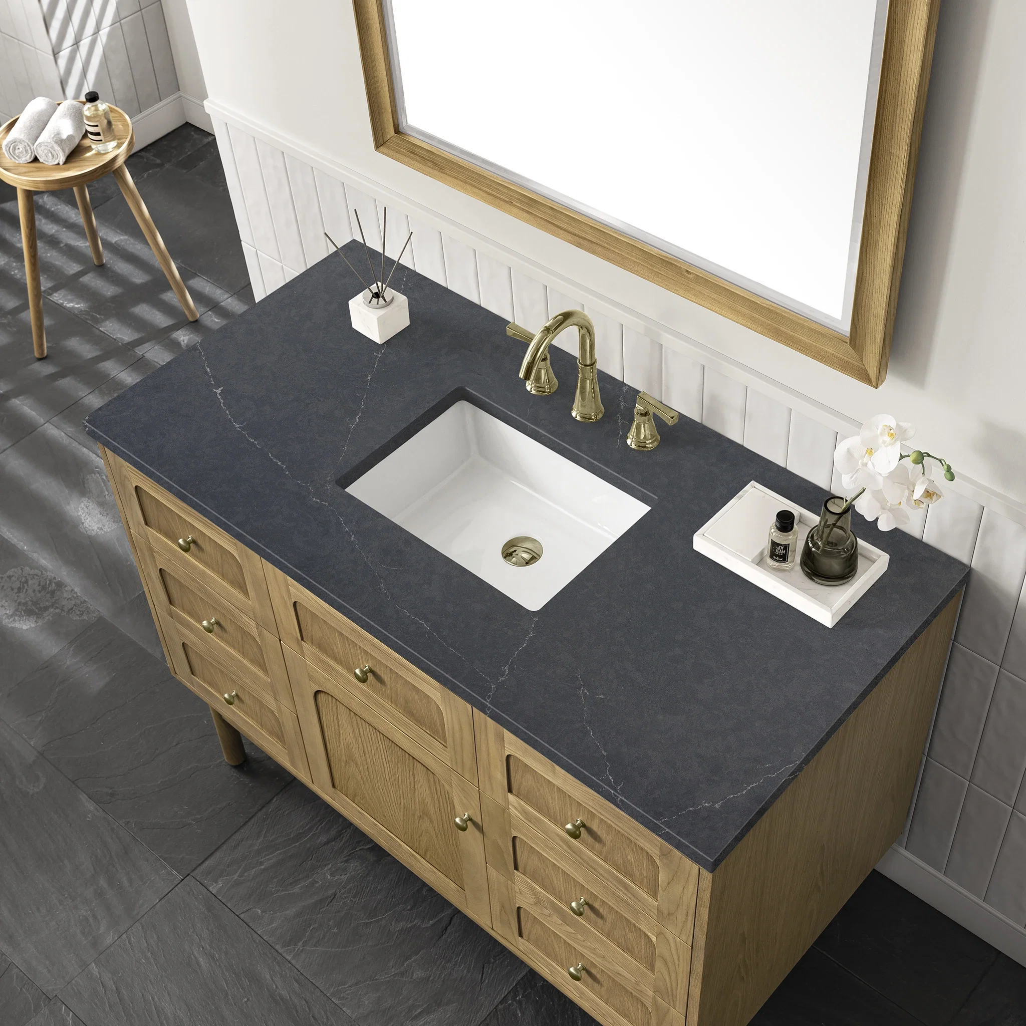 Laurent 48" Single Vanity, Light Natural Oak w/ 3 CM Charcoal Soapstone Top