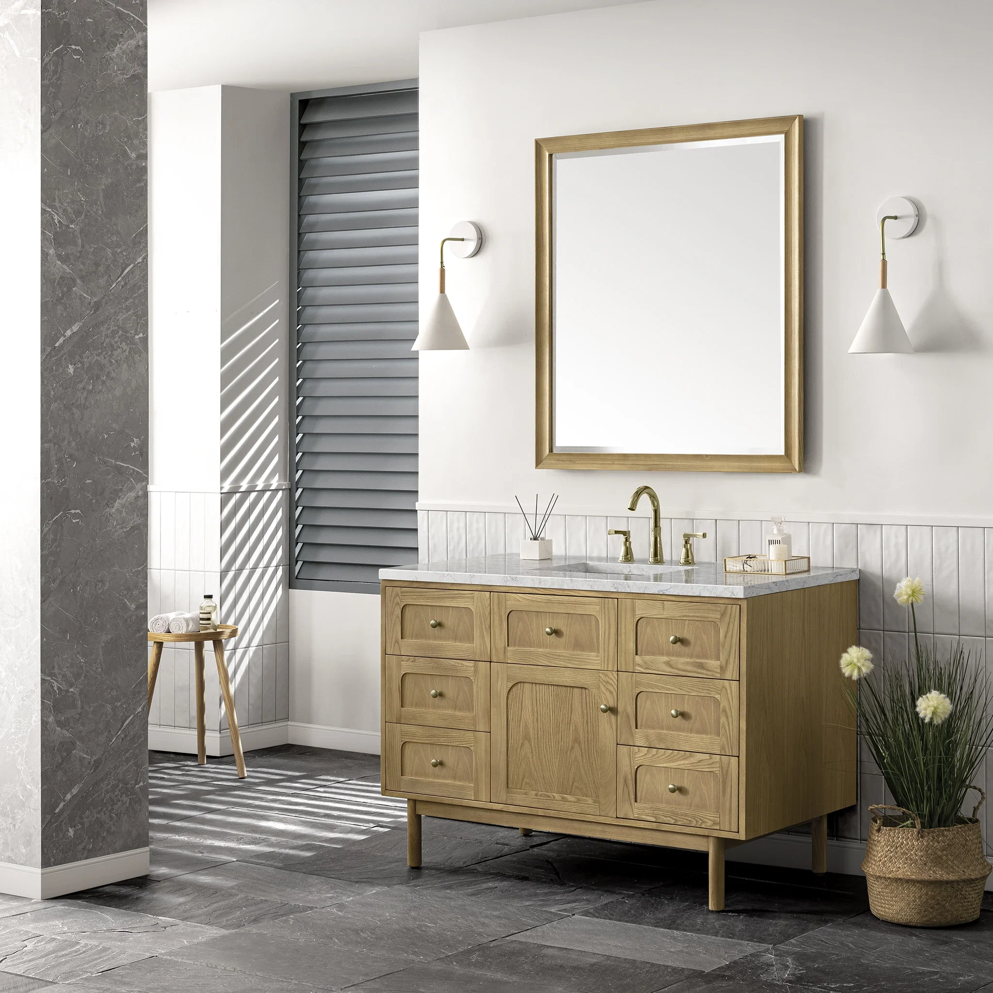 Laurent 48" Single Vanity, Light Natural Oak w/ 3 CM Eternal Jasmine Pearl Top