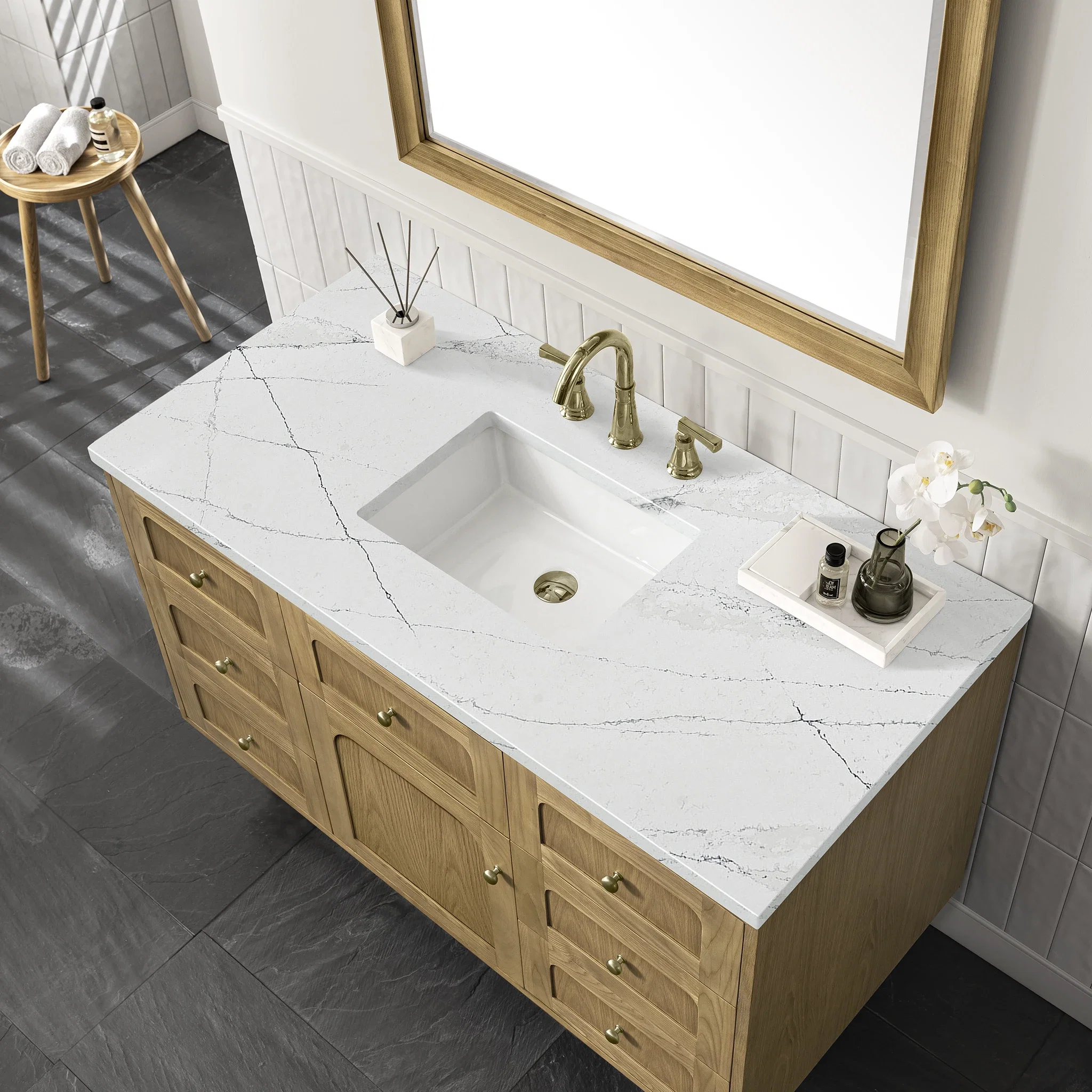 Laurent 48" Single Vanity, Light Natural Oak w/ 3 CM Ethereal Noctis Top