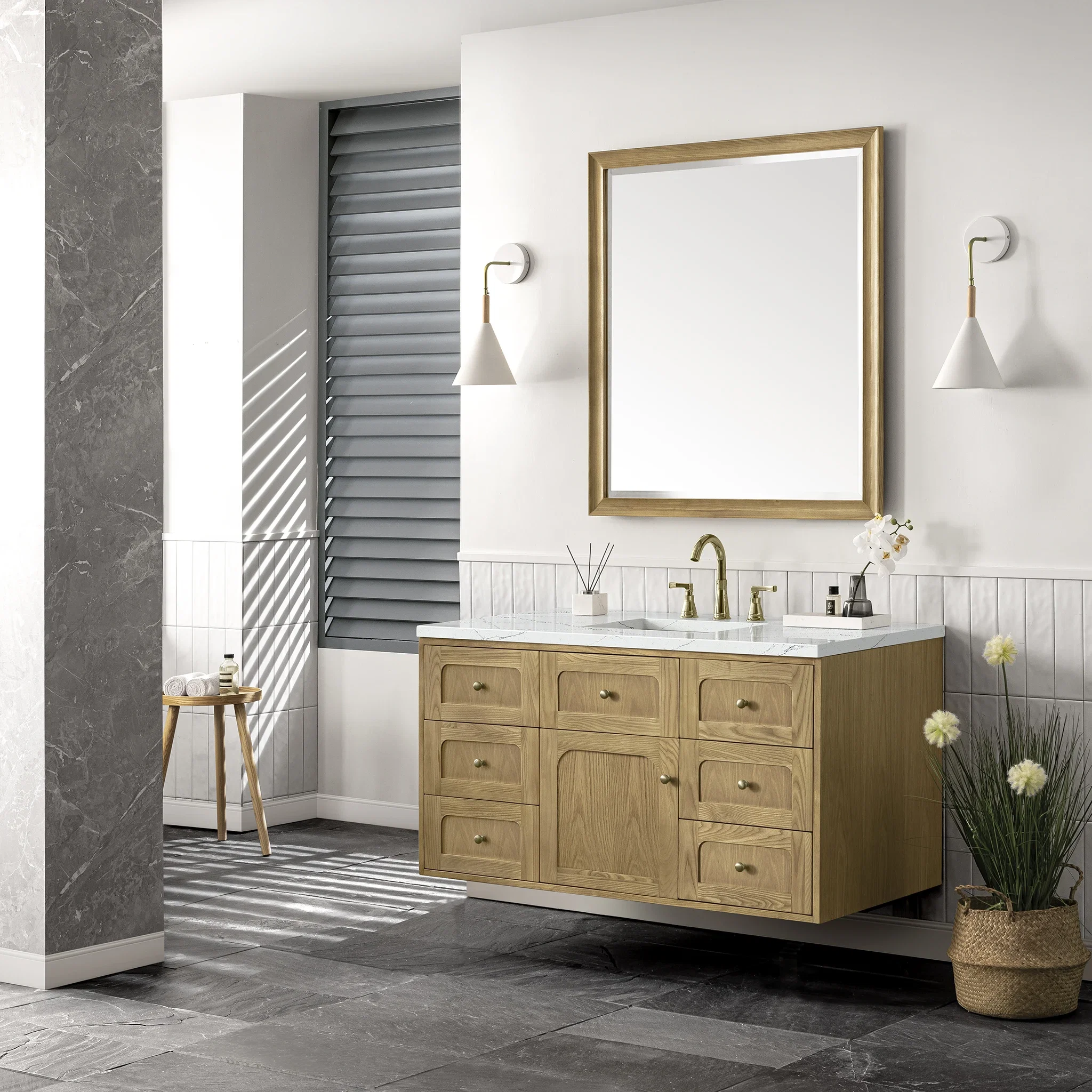 Laurent 48" Single Vanity, Light Natural Oak w/ 3 CM Ethereal Noctis Top